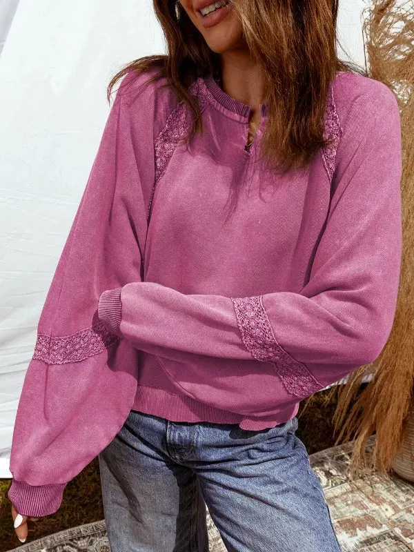 Lace Trim Long Sleeve Sweatshirt sold by Charming Charlie product image thumbnail 4
