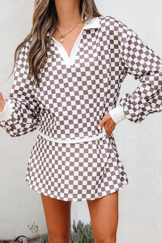 Checker Long Sleeve Top and Drawstring Skirt Set sold by Charming Charlie
