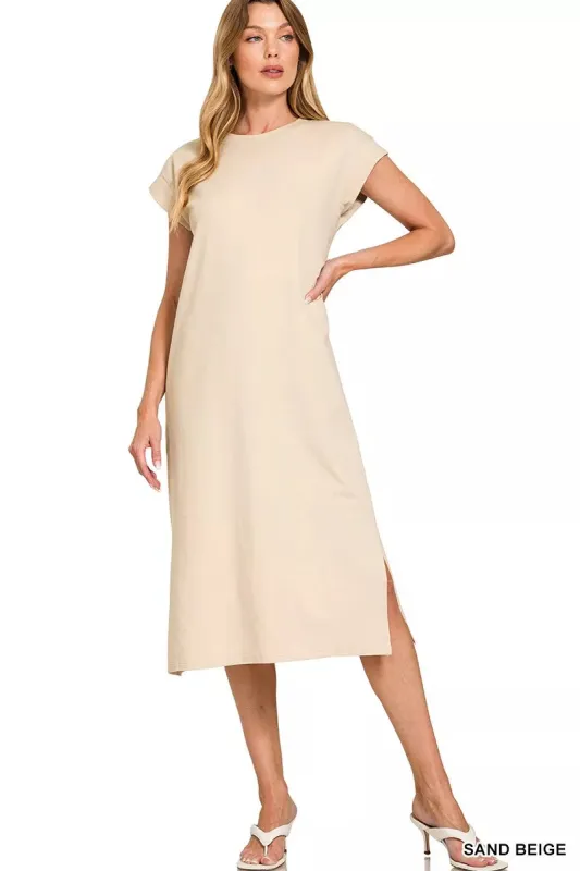 Zenana Round Neck Side Slit Midi Dress sold by Charming Charlie