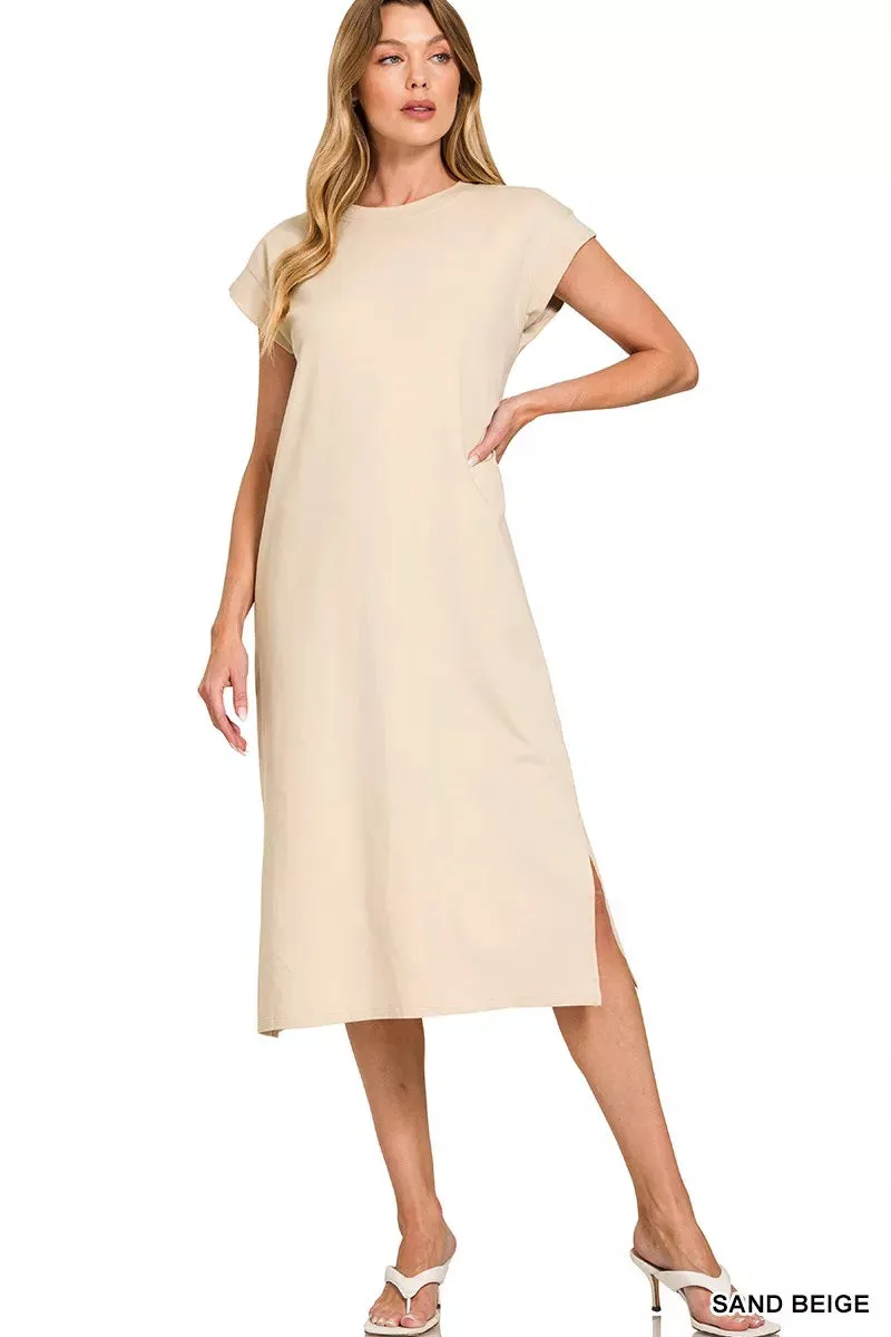 Zenana Round Neck Side Slit Midi Dress sold by Charming Charlie