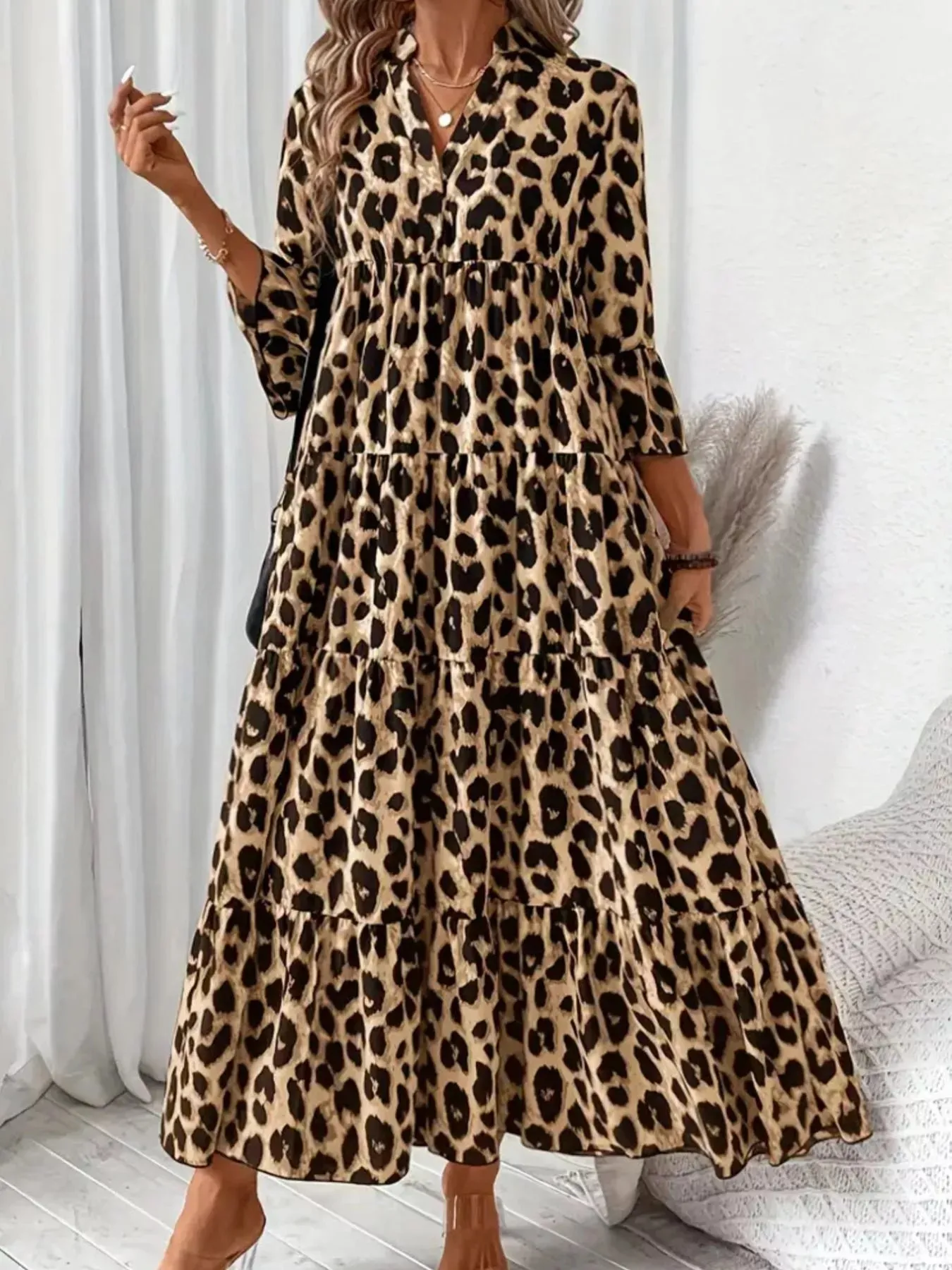 Leopard 3/4 Sleeve Midi Dress sold by Charming Charlie product image thumbnail 3