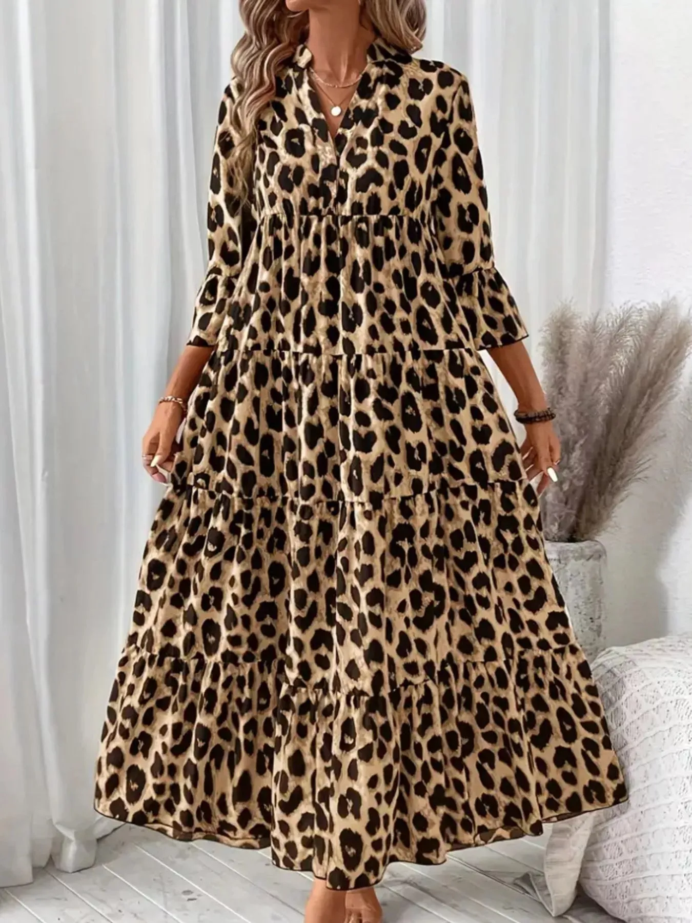 Leopard 3/4 Sleeve Midi Dress sold by Charming Charlie product image thumbnail 4