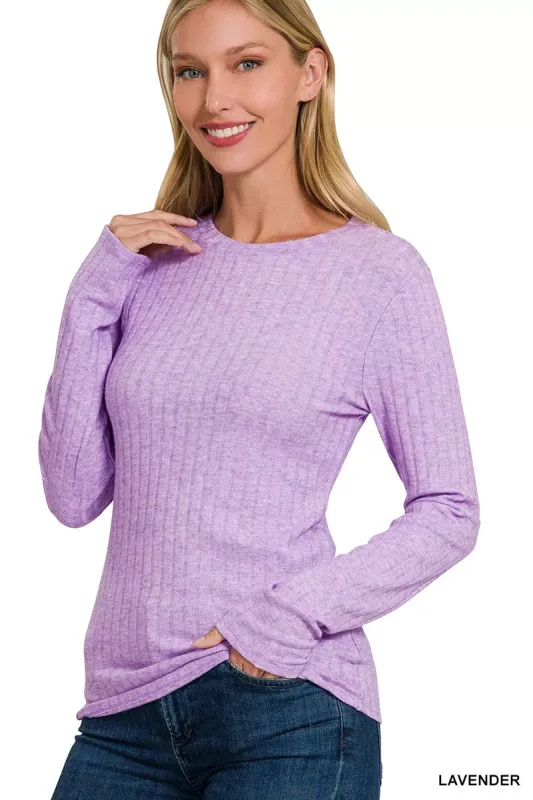 Zenana Ribbed Long Sleeve Round Neck T-Shirt sold by Charming Charlie