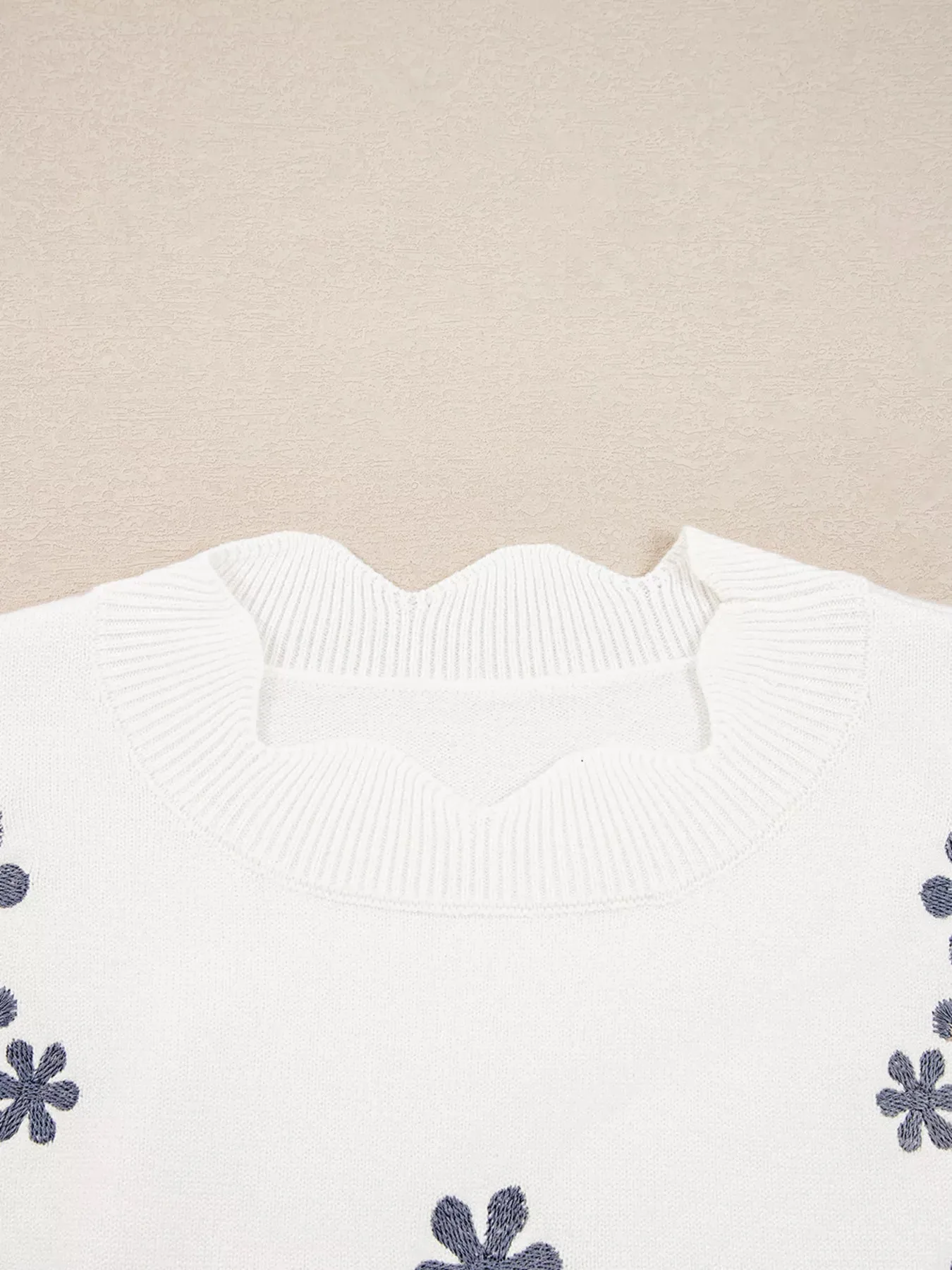 Floral Embroidered Scallop Hem Cropped Sweater sold by Charming Charlie product image thumbnail 5