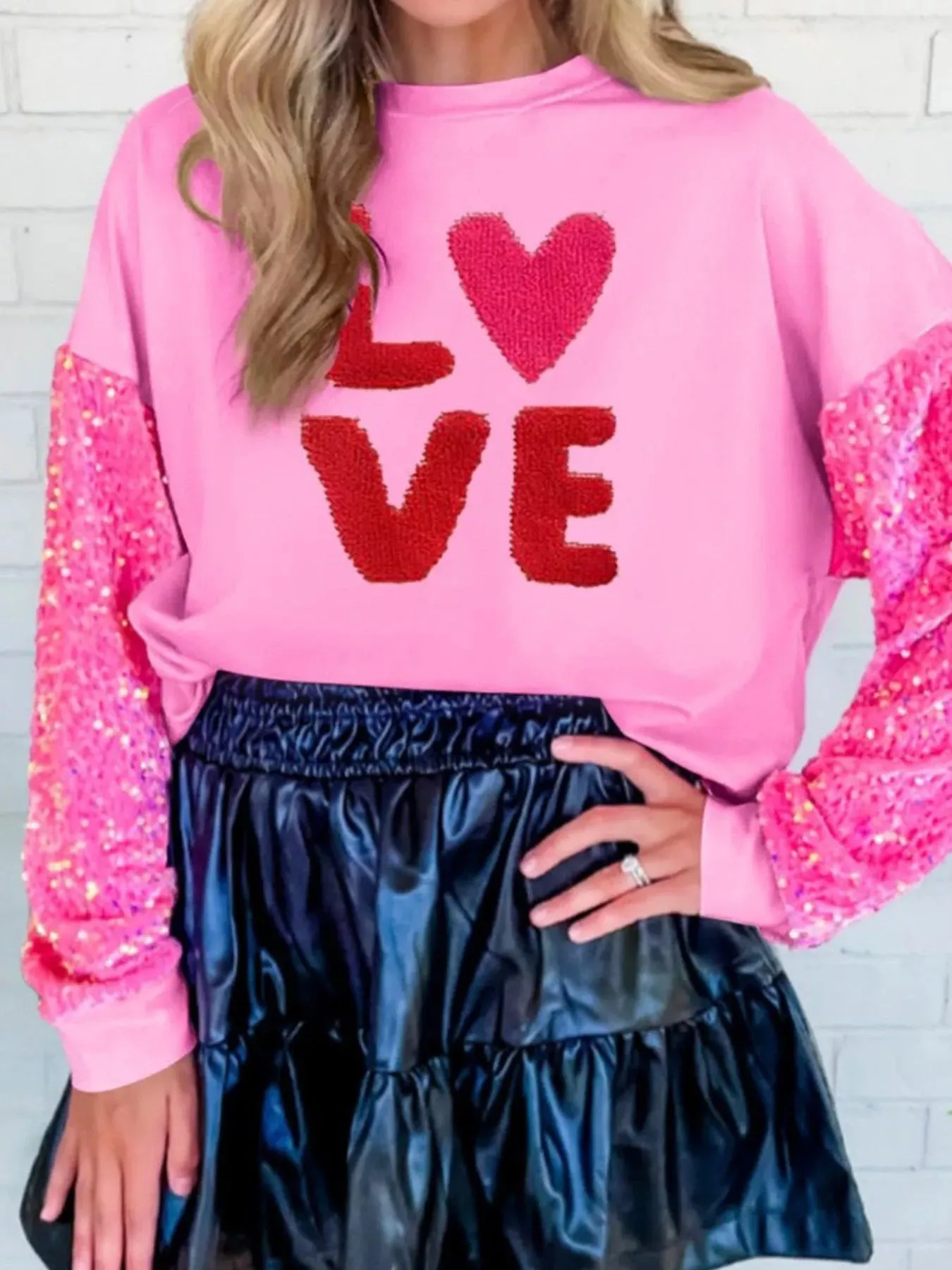 Sequin Round Neck Long Sleeve Sweatshirt sold by Charming Charlie product image thumbnail 3