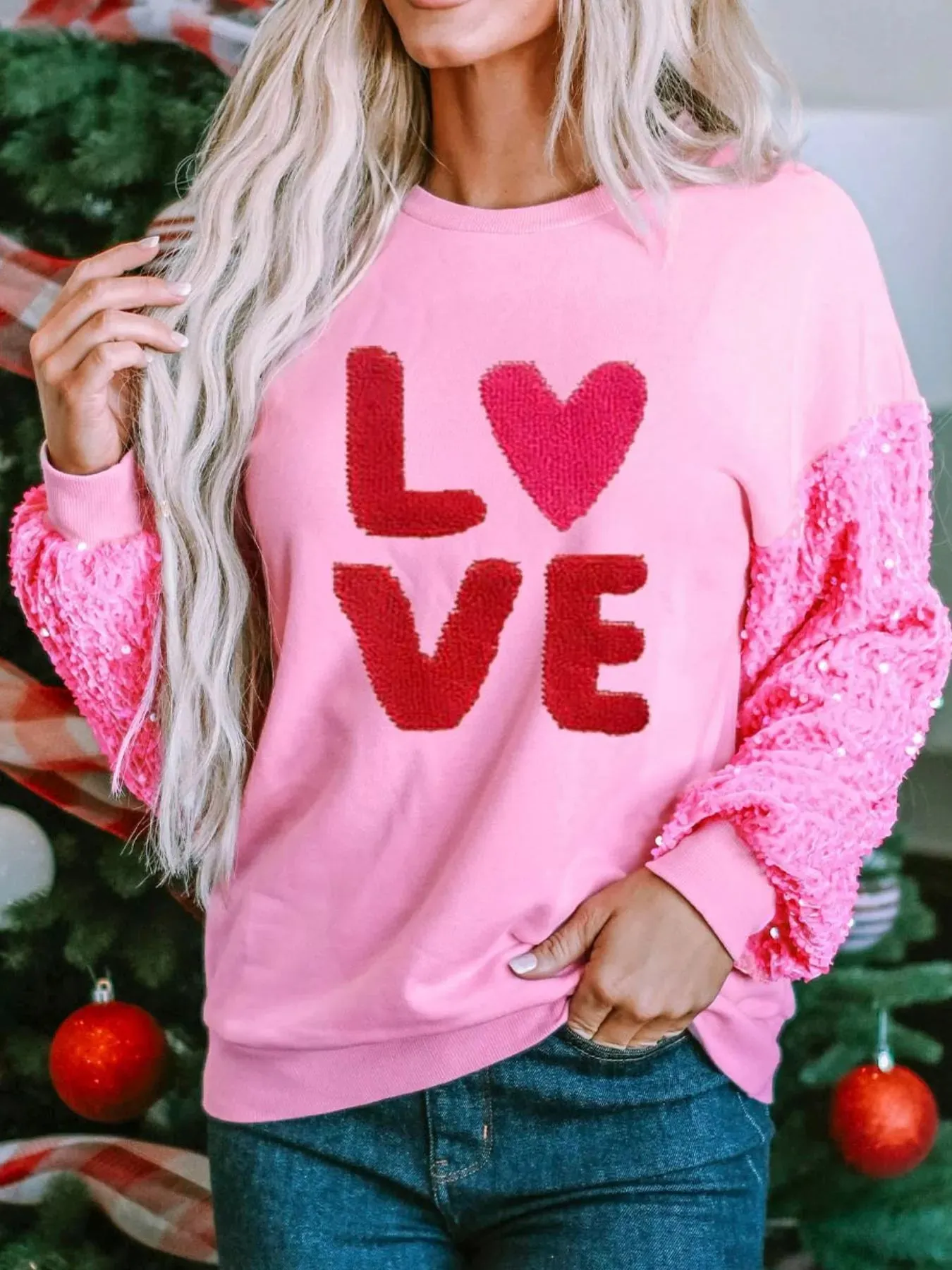 Sequin Round Neck Long Sleeve Sweatshirt sold by Charming Charlie