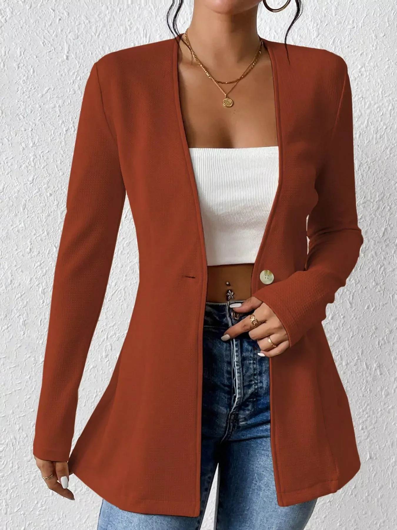 One Button Long Sleeve Blazer sold by Charming Charlie product image thumbnail 2
