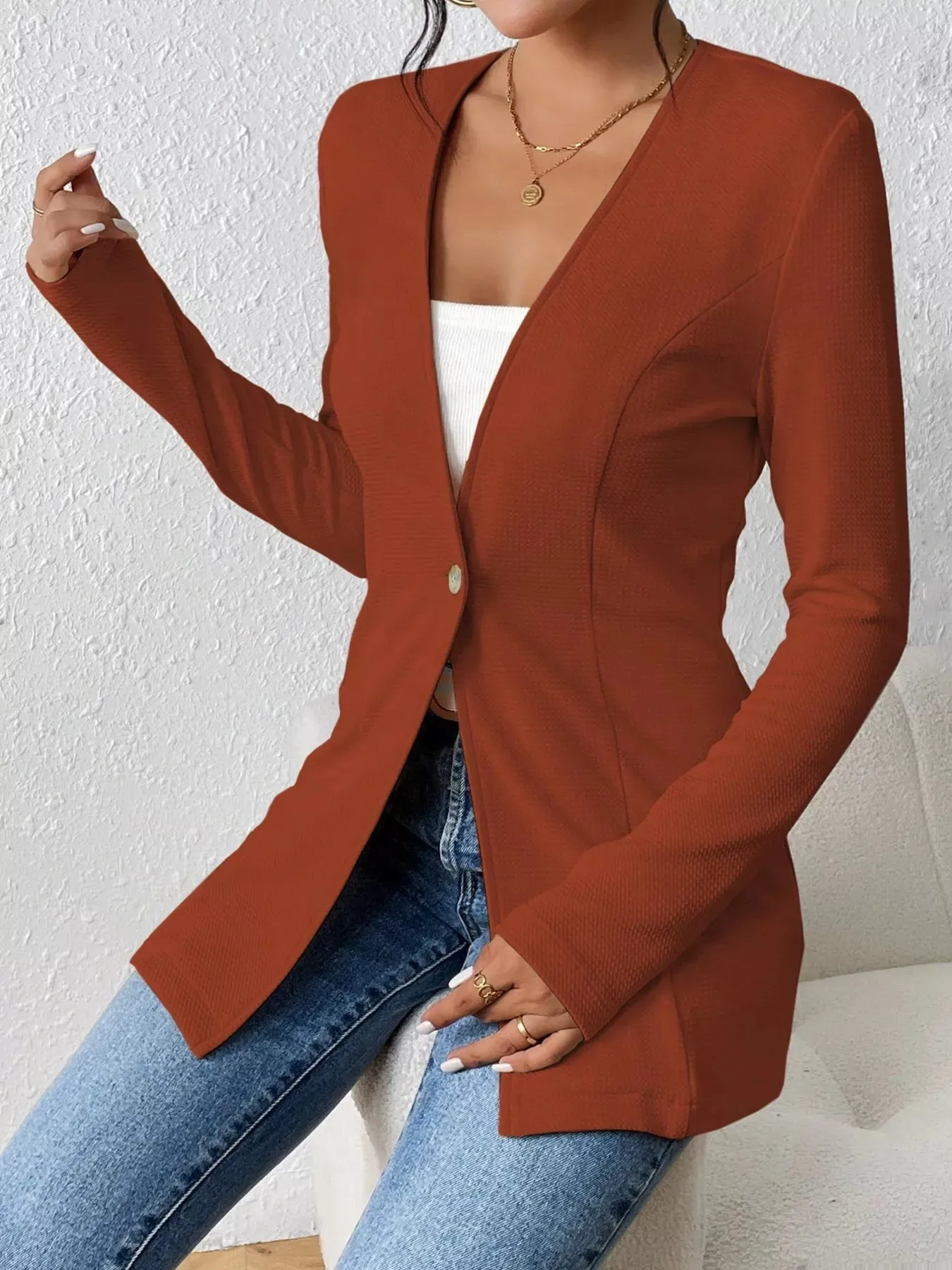 One Button Long Sleeve Blazer sold by Charming Charlie product image thumbnail 3