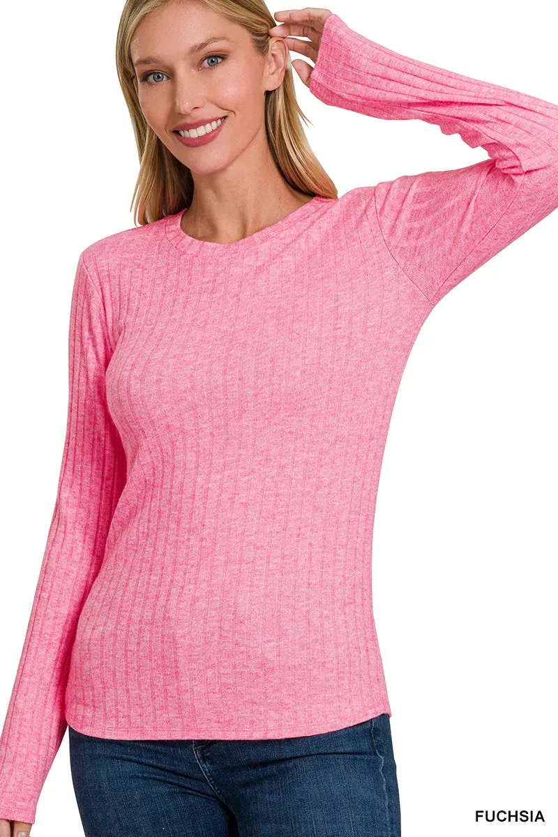Zenana Ribbed Long Sleeve Round Neck T-Shirt sold by Charming Charlie