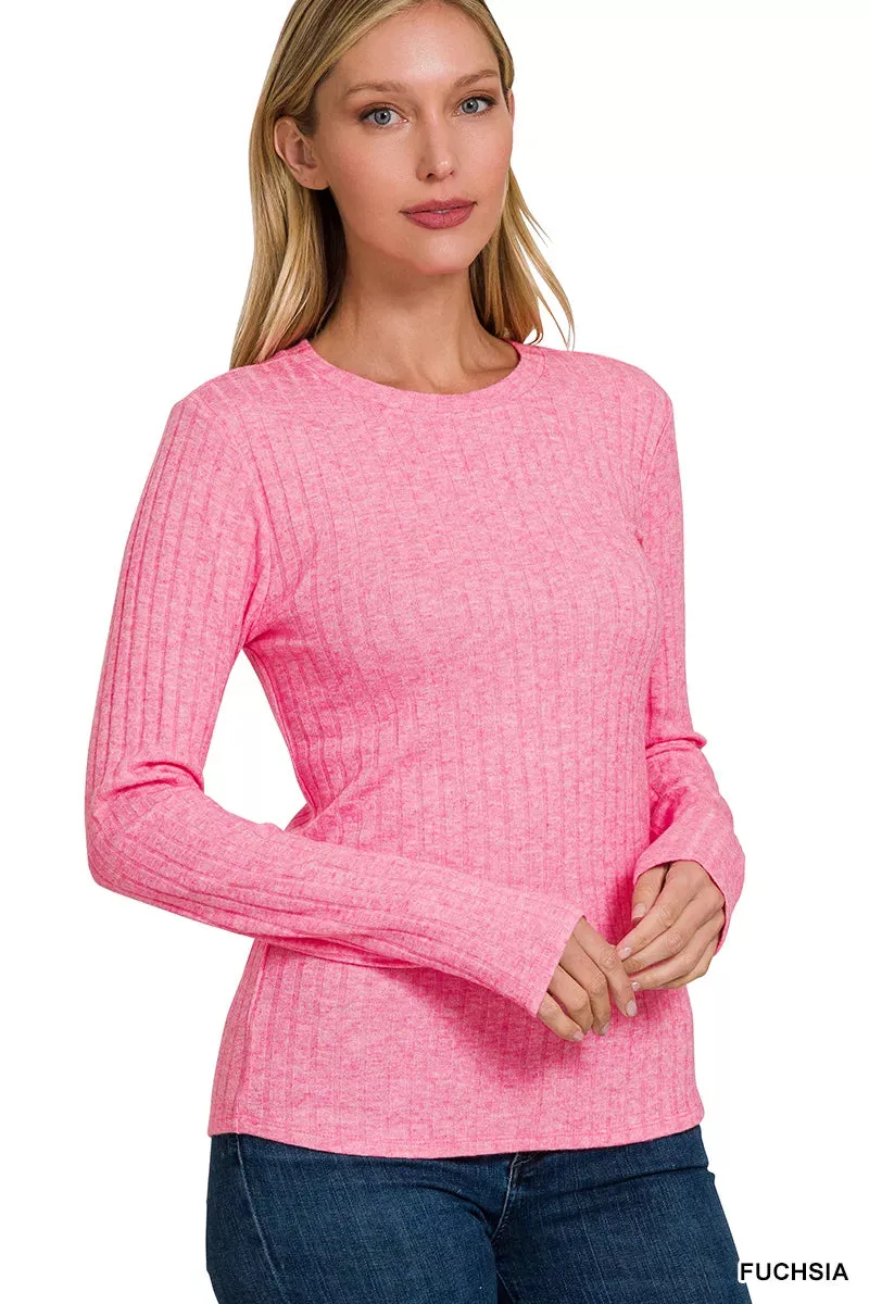 Zenana Ribbed Long Sleeve Round Neck T-Shirt sold by Charming Charlie product image thumbnail 2