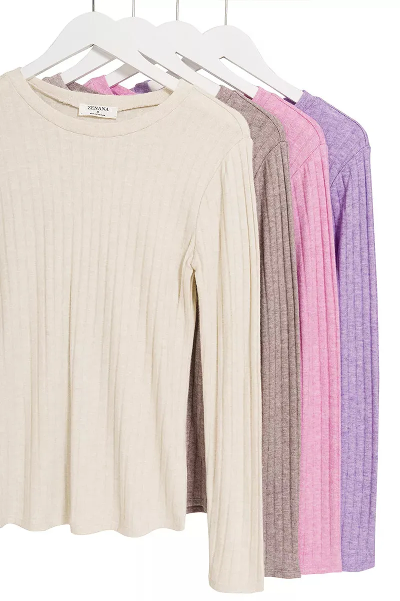 Zenana Ribbed Long Sleeve Round Neck T-Shirt sold by Charming Charlie product image thumbnail 3