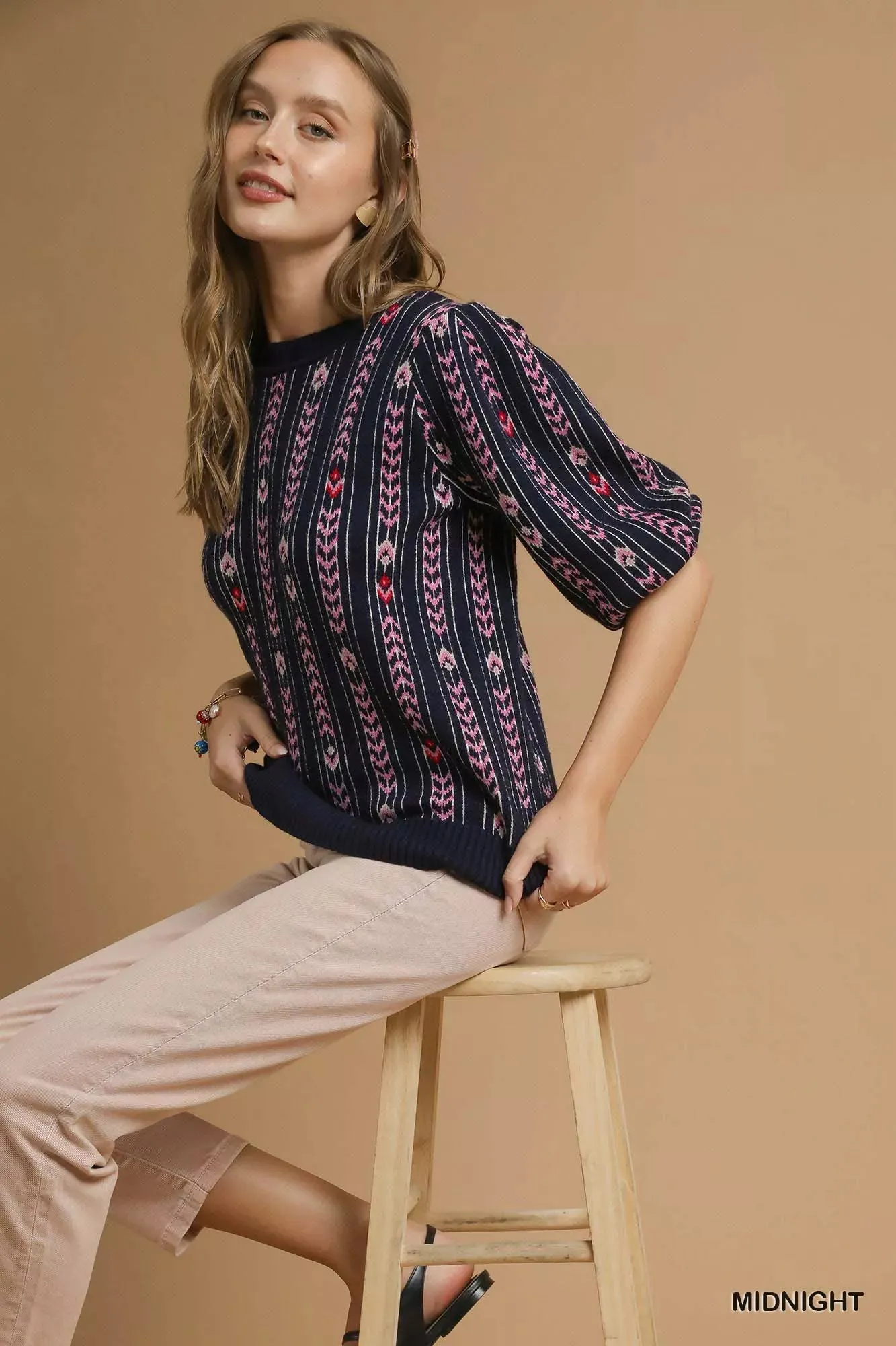 Umgee Jacquard Knit Puff Sleeve Sweater sold by Charming Charlie product image thumbnail 3