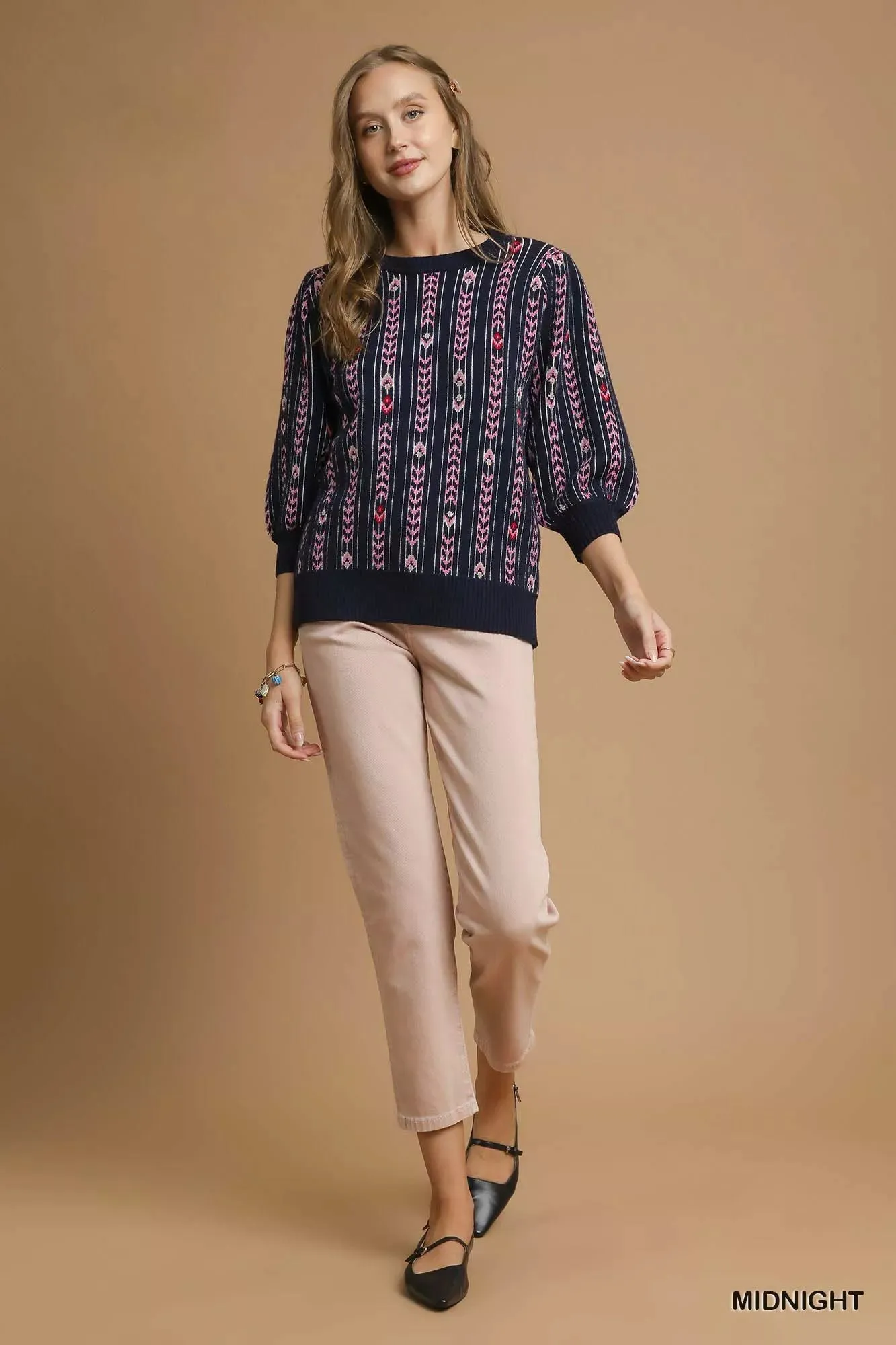 Umgee Jacquard Knit Puff Sleeve Sweater sold by Charming Charlie product image thumbnail 5