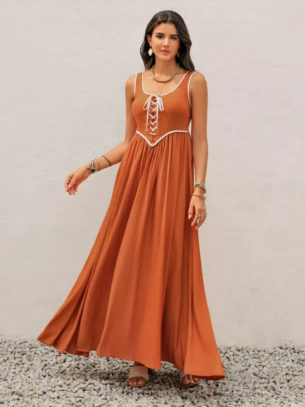 Contrast Trim Lace-Up Maxi Tank Dress sold by Charming Charlie