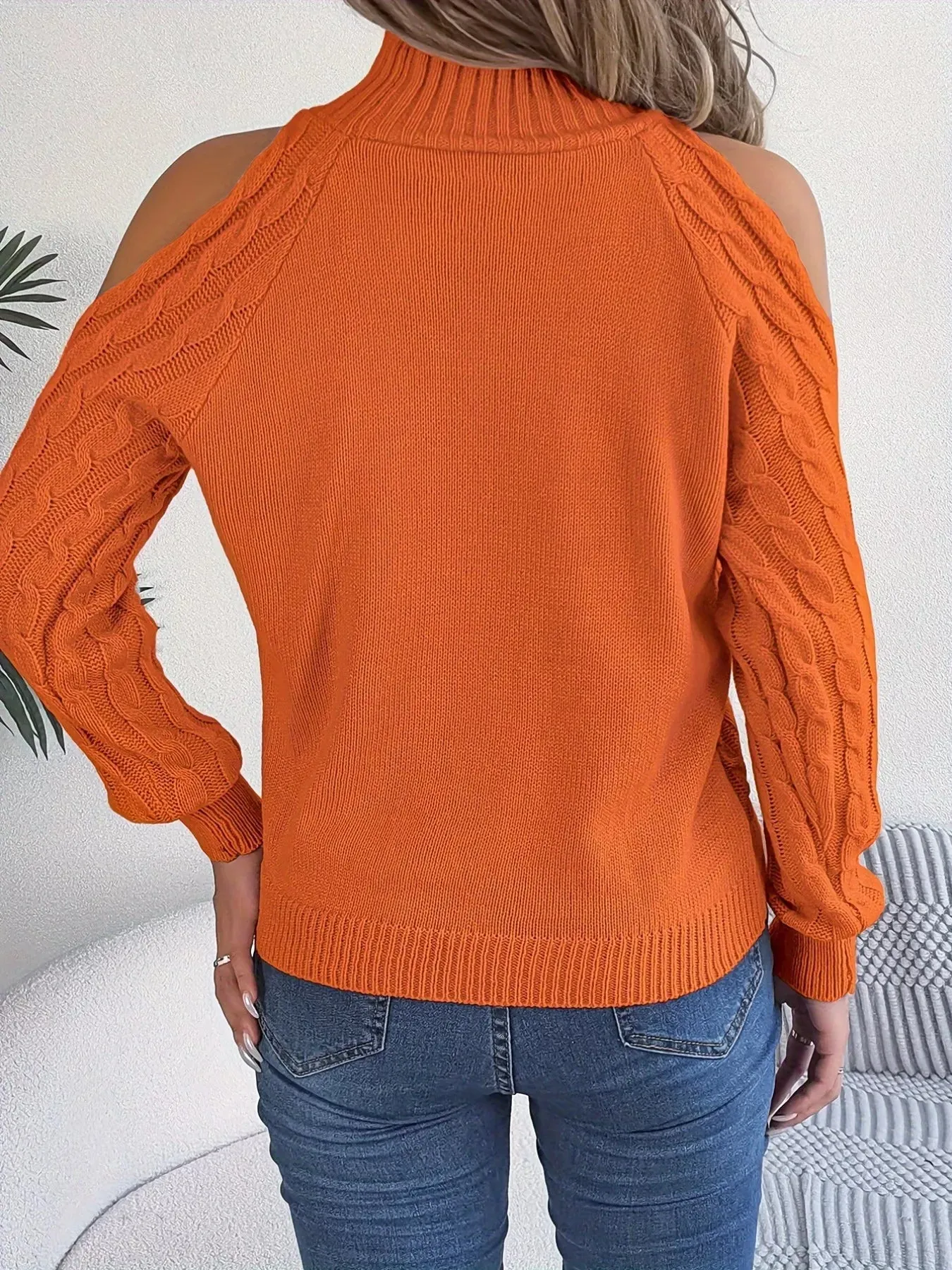 Cable Knit Cold Shoulder Turtleneck Sweater sold by Charming Charlie product image thumbnail 2