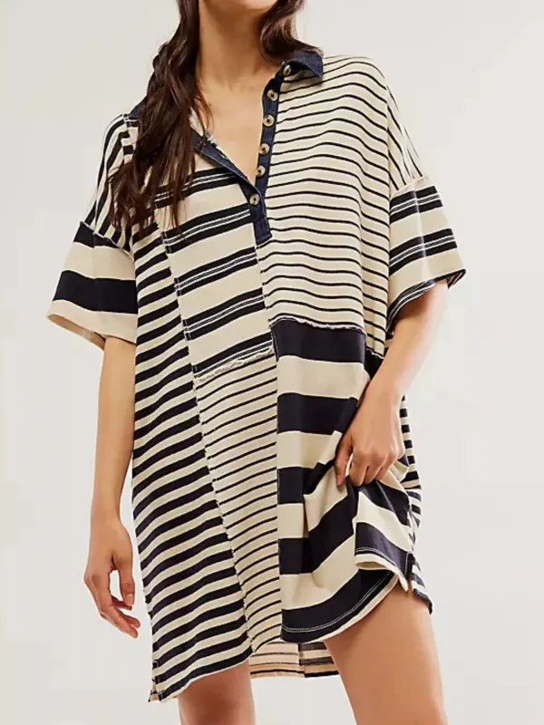 Striped Oversized Half Button Shirt Dress sold by Charming Charlie