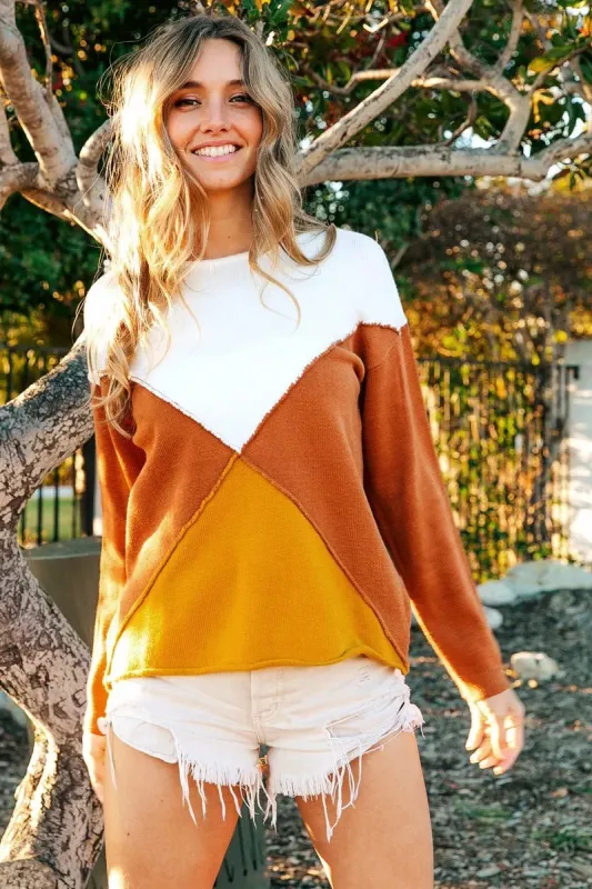 BiBi Color Block Geometric Sweater sold by Charming Charlie