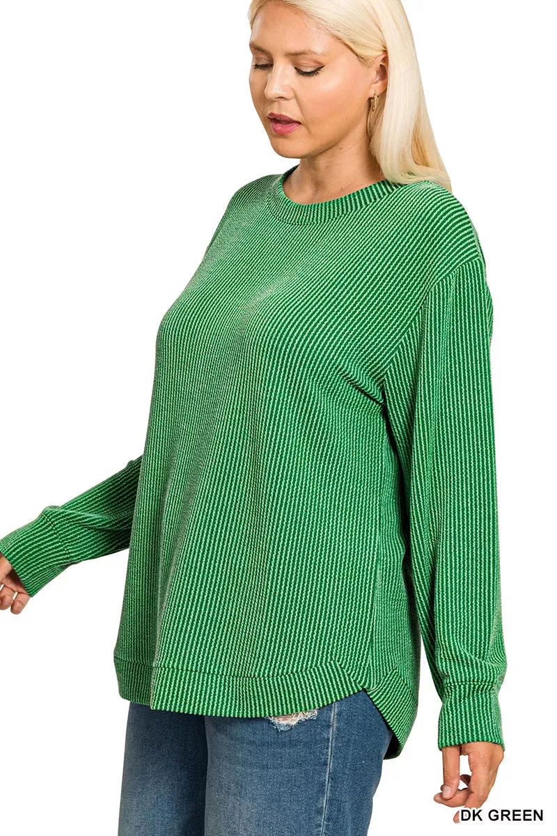 Zenana Full Size Raised Rib Round Neck Long Sleeve Top Plus Size sold by Charming Charlie product image thumbnail 3