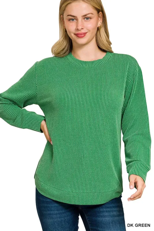 Zenana Full Size Raised Rib Round Neck Long Sleeve Top Plus Size sold by Charming Charlie