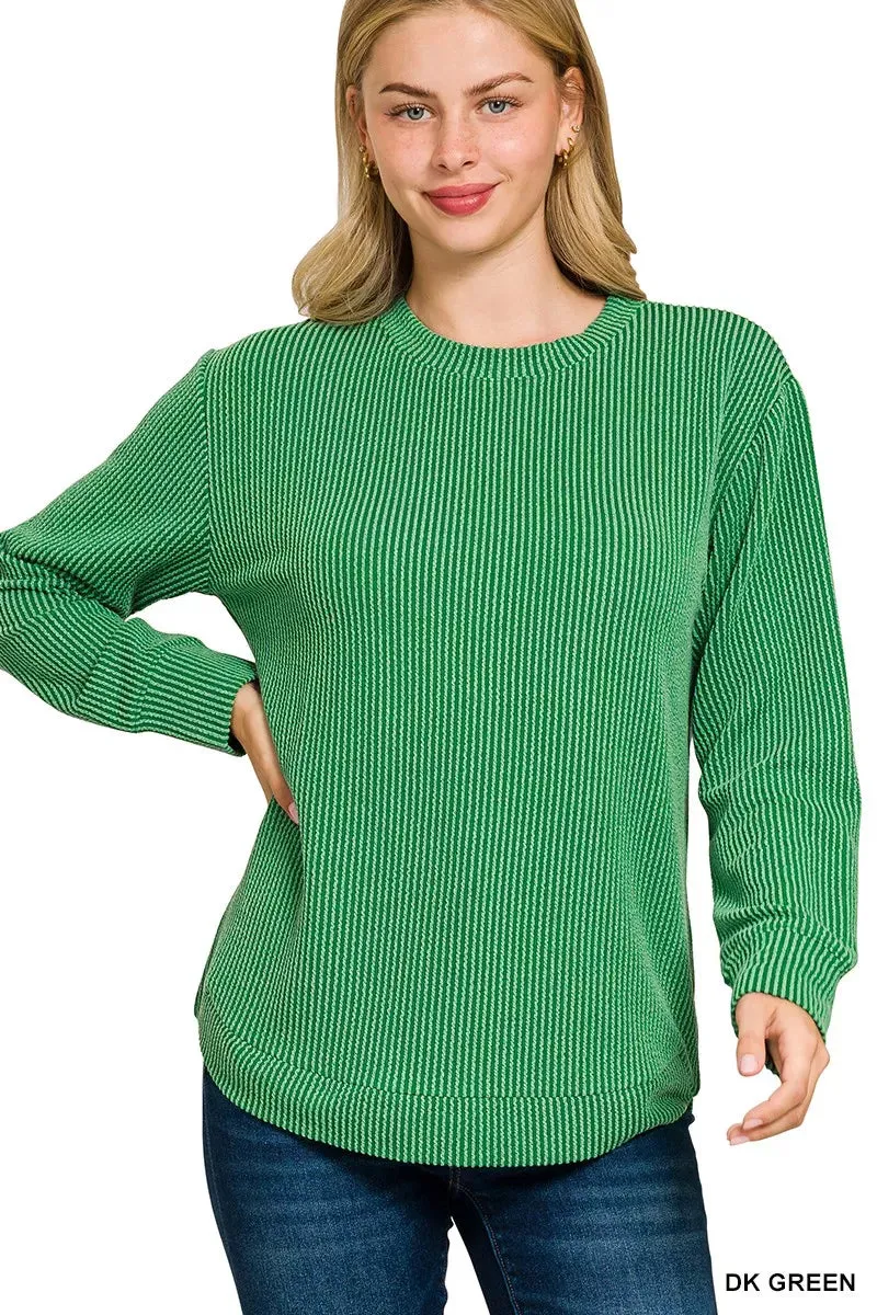 Zenana Full Size Raised Rib Round Neck Long Sleeve Top Plus Size sold by Charming Charlie