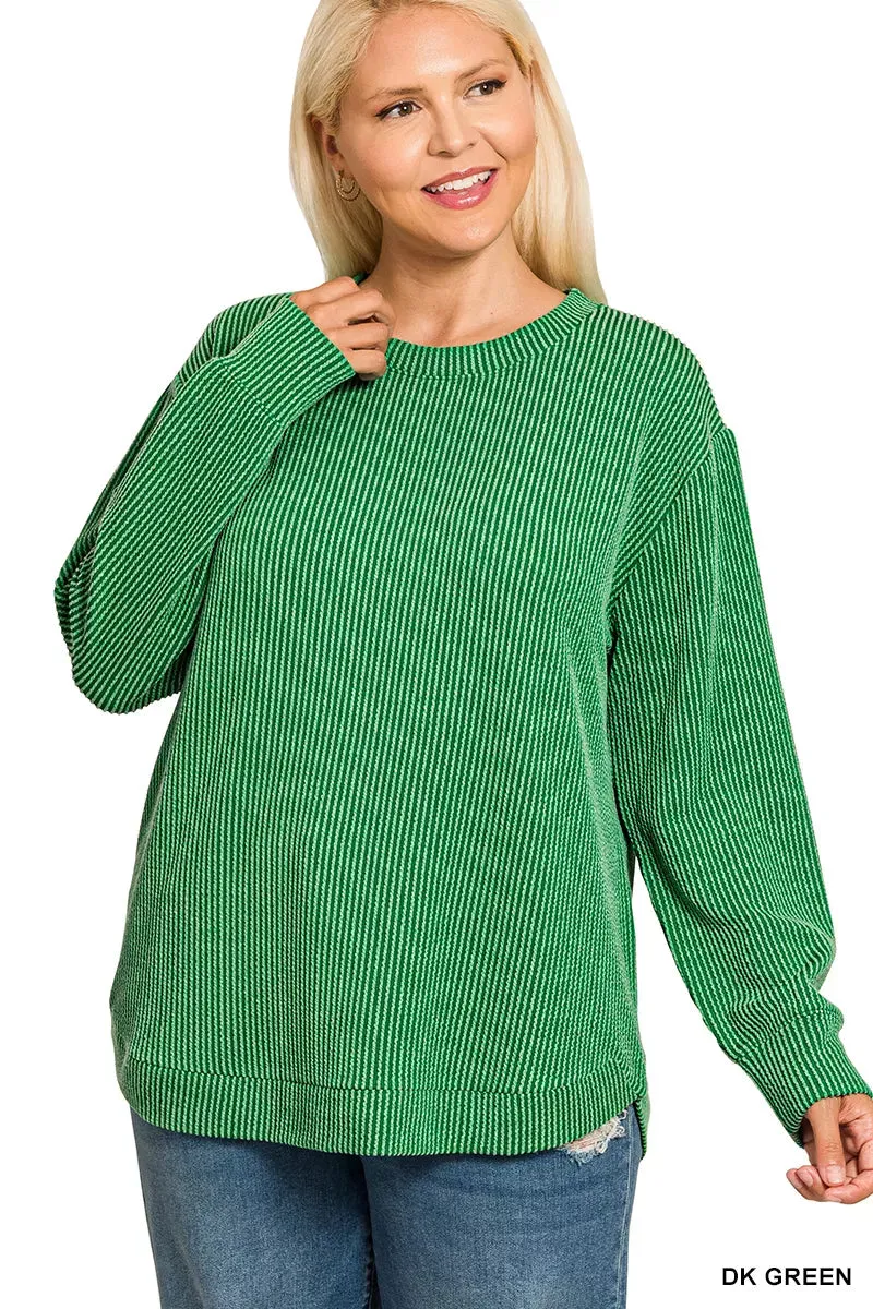 Zenana Full Size Raised Rib Round Neck Long Sleeve Top Plus Size sold by Charming Charlie product image thumbnail 2