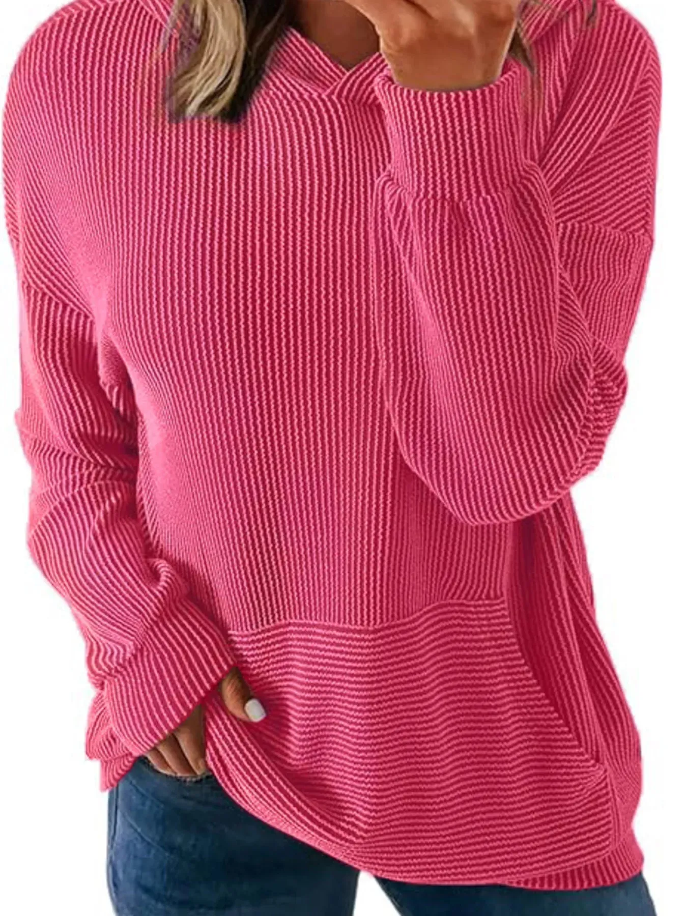 Ribbed Oversized Hoodie Sweatshirt with Pocket sold by Charming Charlie product image thumbnail 3
