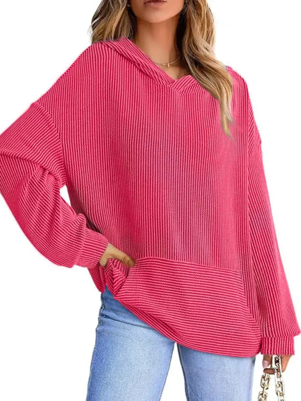 Ribbed Oversized Hoodie Sweatshirt with Pocket sold by Charming Charlie