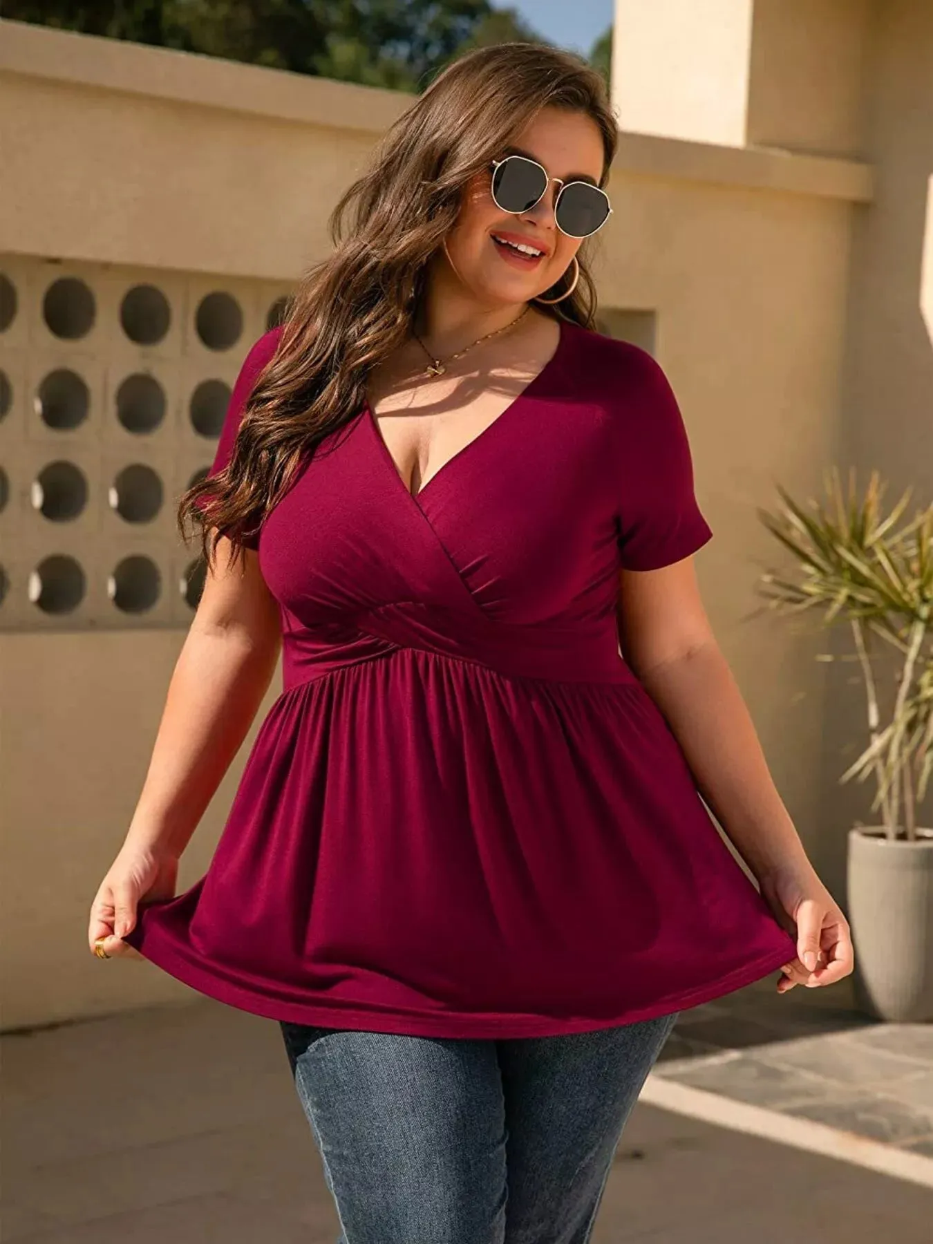 Plus Size Surplice Short Sleeve T-Shirt sold by Charming Charlie product image thumbnail 4