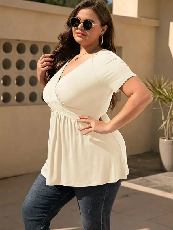 Plus Size Surplice Short Sleeve T-Shirt sold by Charming Charlie