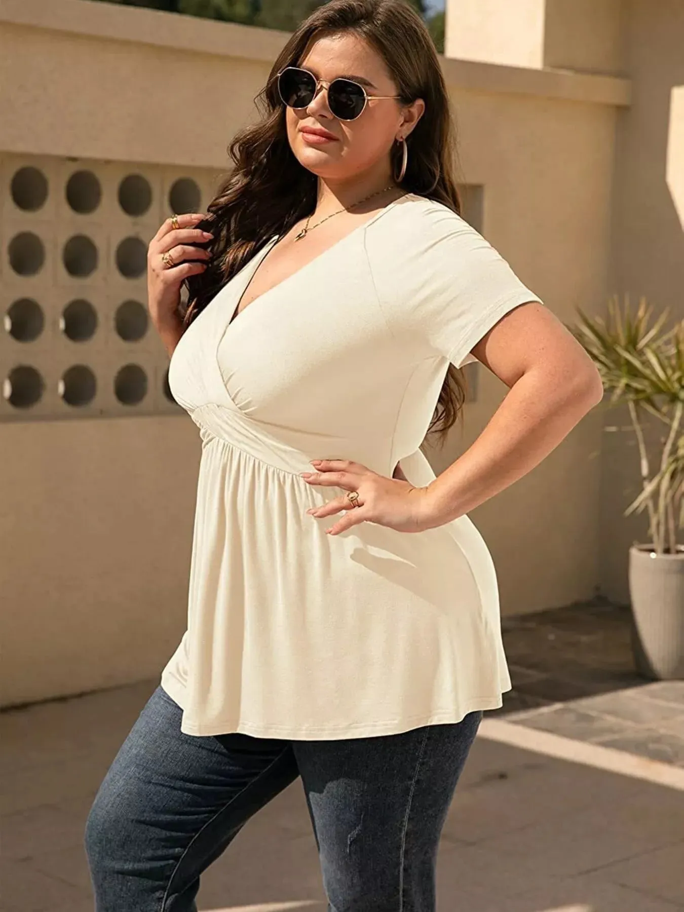 Plus Size Surplice Short Sleeve T-Shirt sold by Charming Charlie