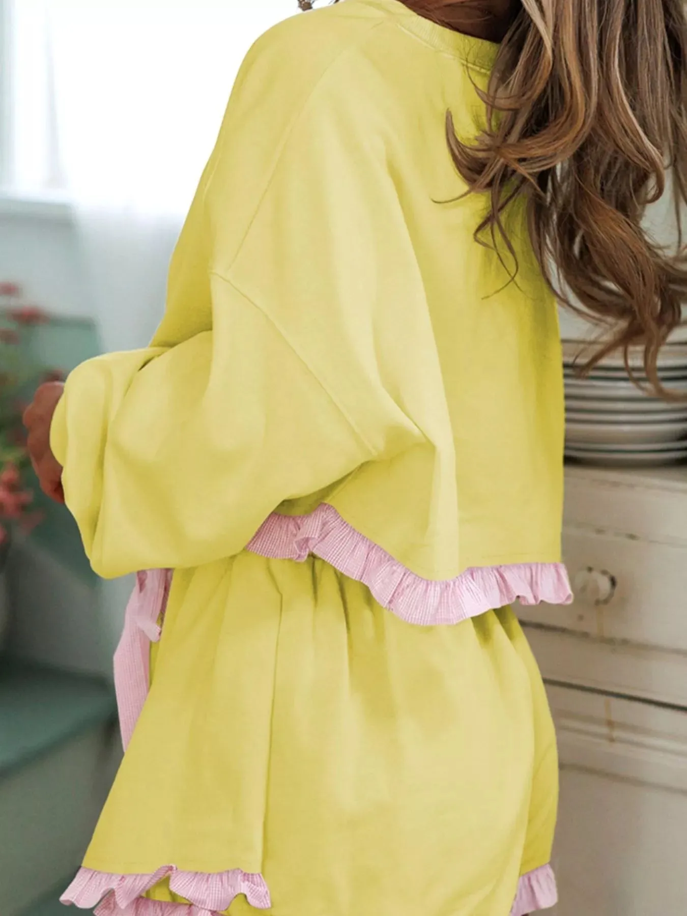 Contrast Frill Hem Round Neck Top and Shorts Set sold by Charming Charlie product image thumbnail 3