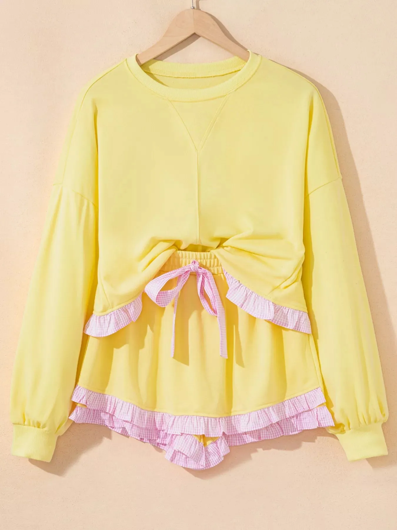 Contrast Frill Hem Round Neck Top and Shorts Set sold by Charming Charlie product image thumbnail 4