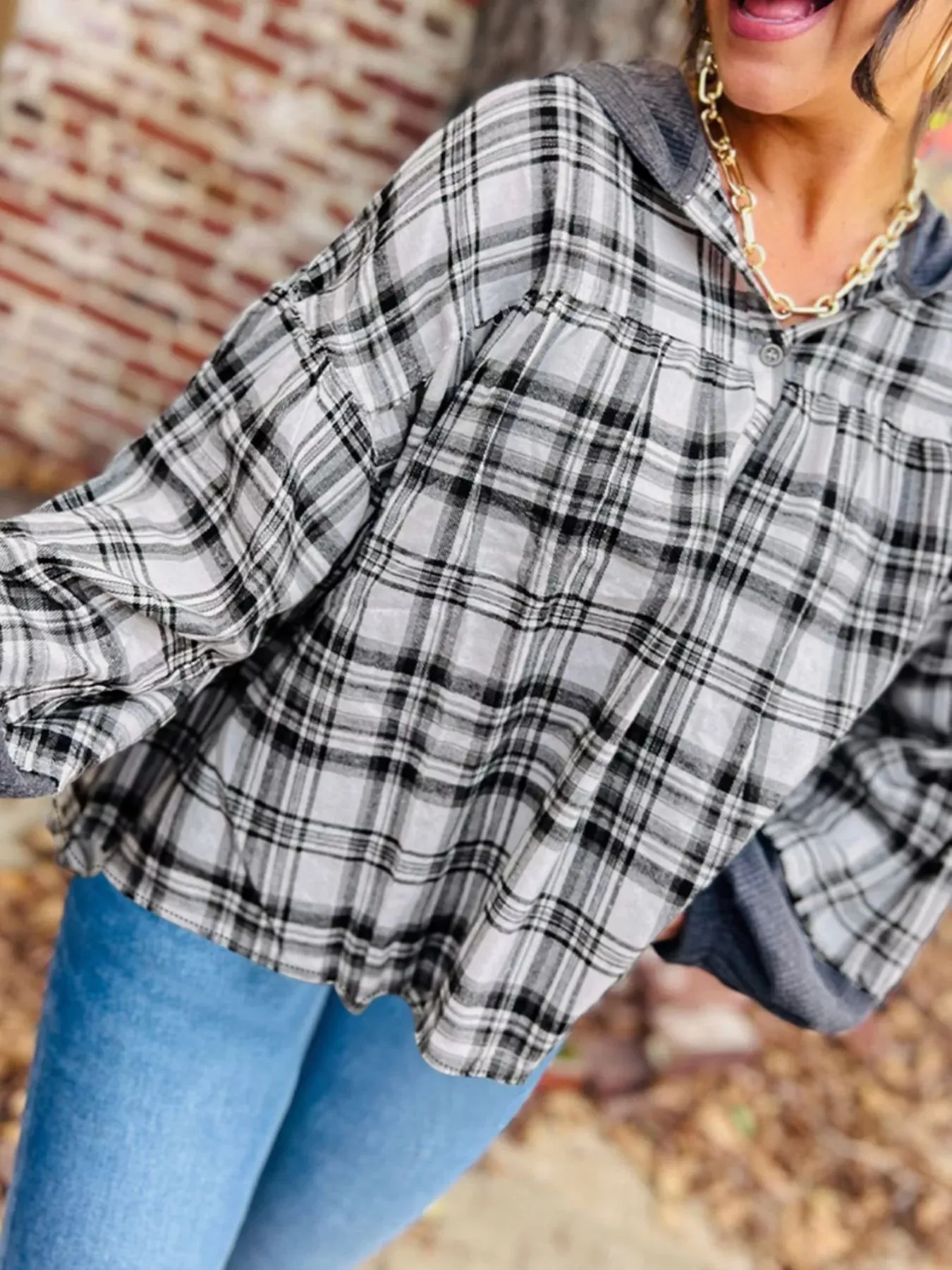 Plaid Long Sleeve Hooded Top sold by Charming Charlie product image thumbnail 3