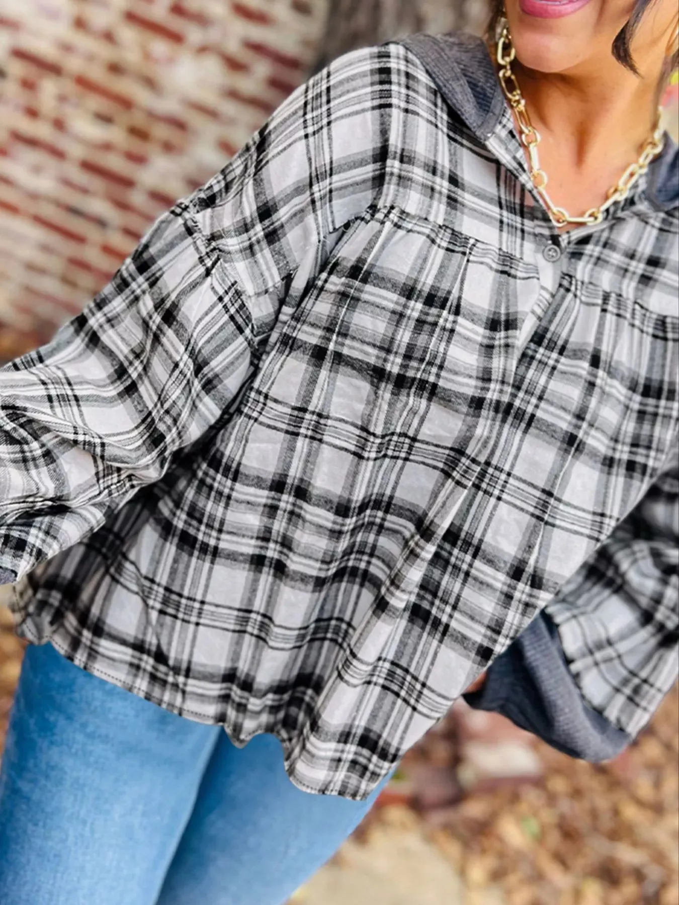 Plaid Long Sleeve Hooded Top sold by Charming Charlie