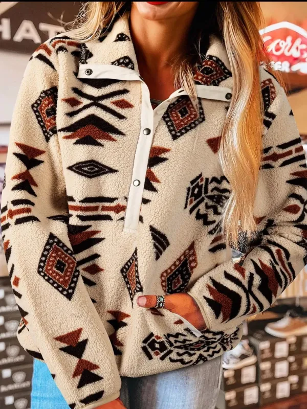 Western Aztec Half Zip Plush Sweatshirt sold by Charming Charlie