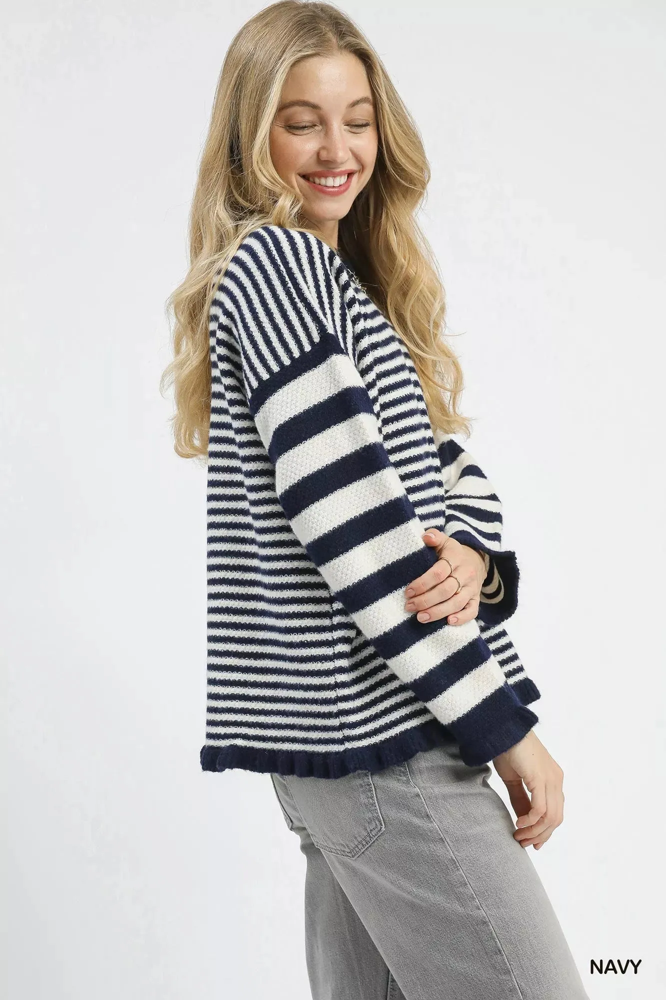 Umgee Ruffle Neck Stripe Sweater sold by Charming Charlie product image thumbnail 2