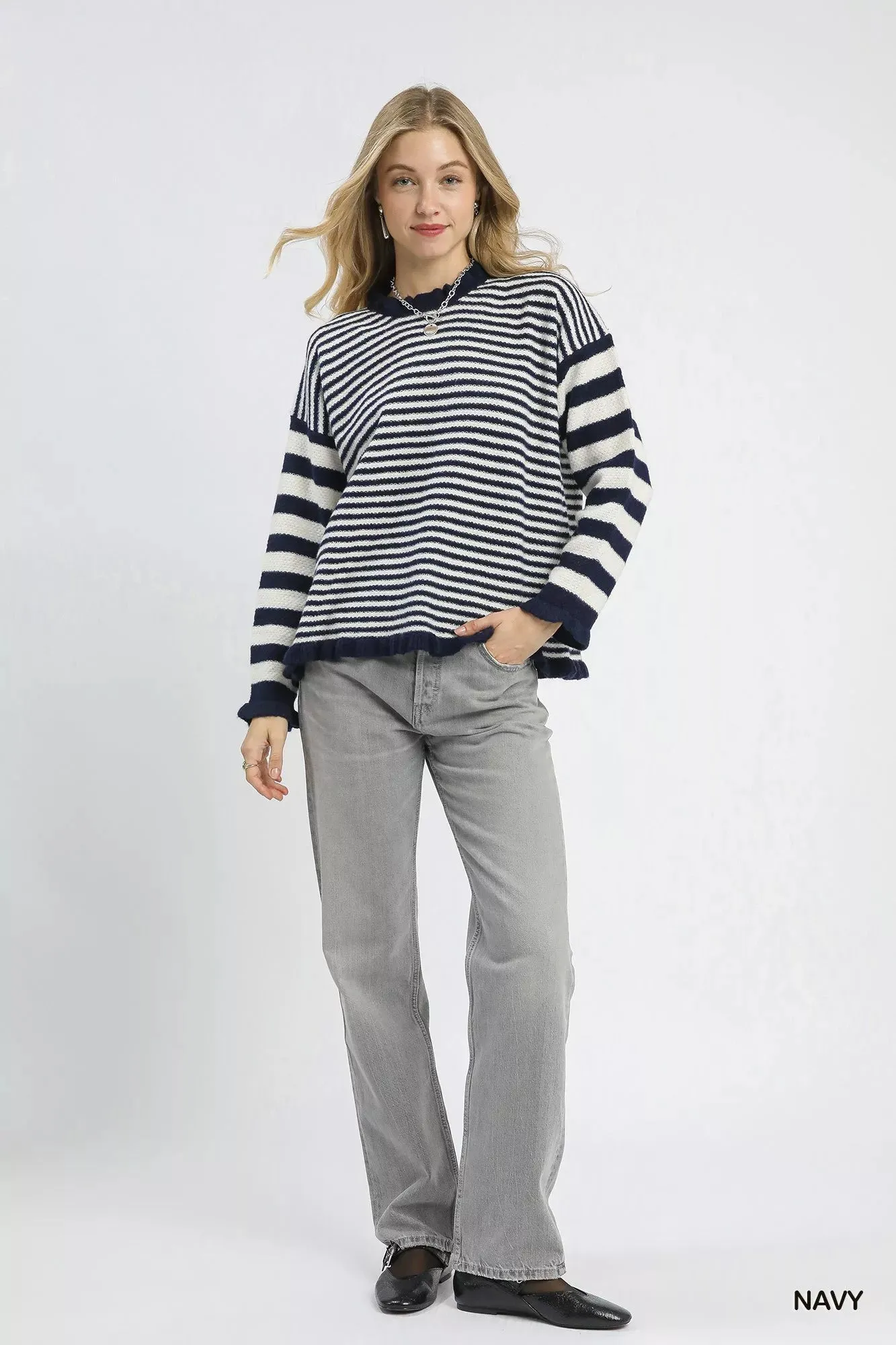 Umgee Ruffle Neck Stripe Sweater sold by Charming Charlie product image thumbnail 4