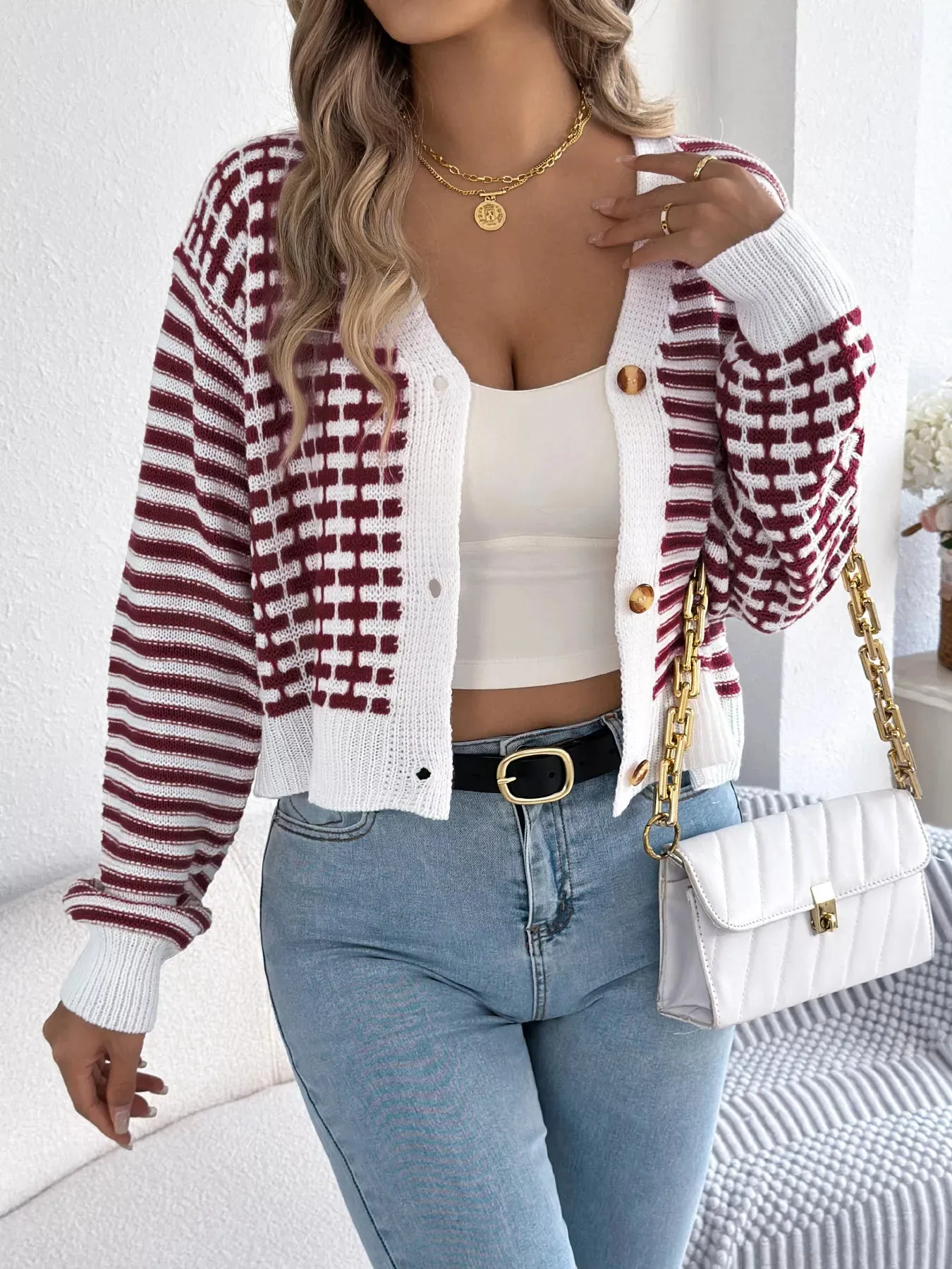 Striped Button-Up Cropped Cardigan sold by Charming Charlie product image thumbnail 5