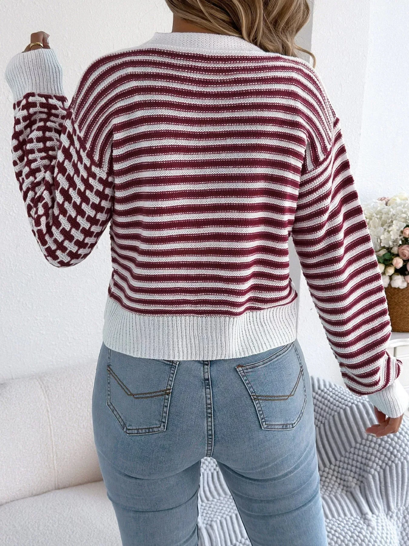 Striped Button-Up Cropped Cardigan sold by Charming Charlie product image thumbnail 2