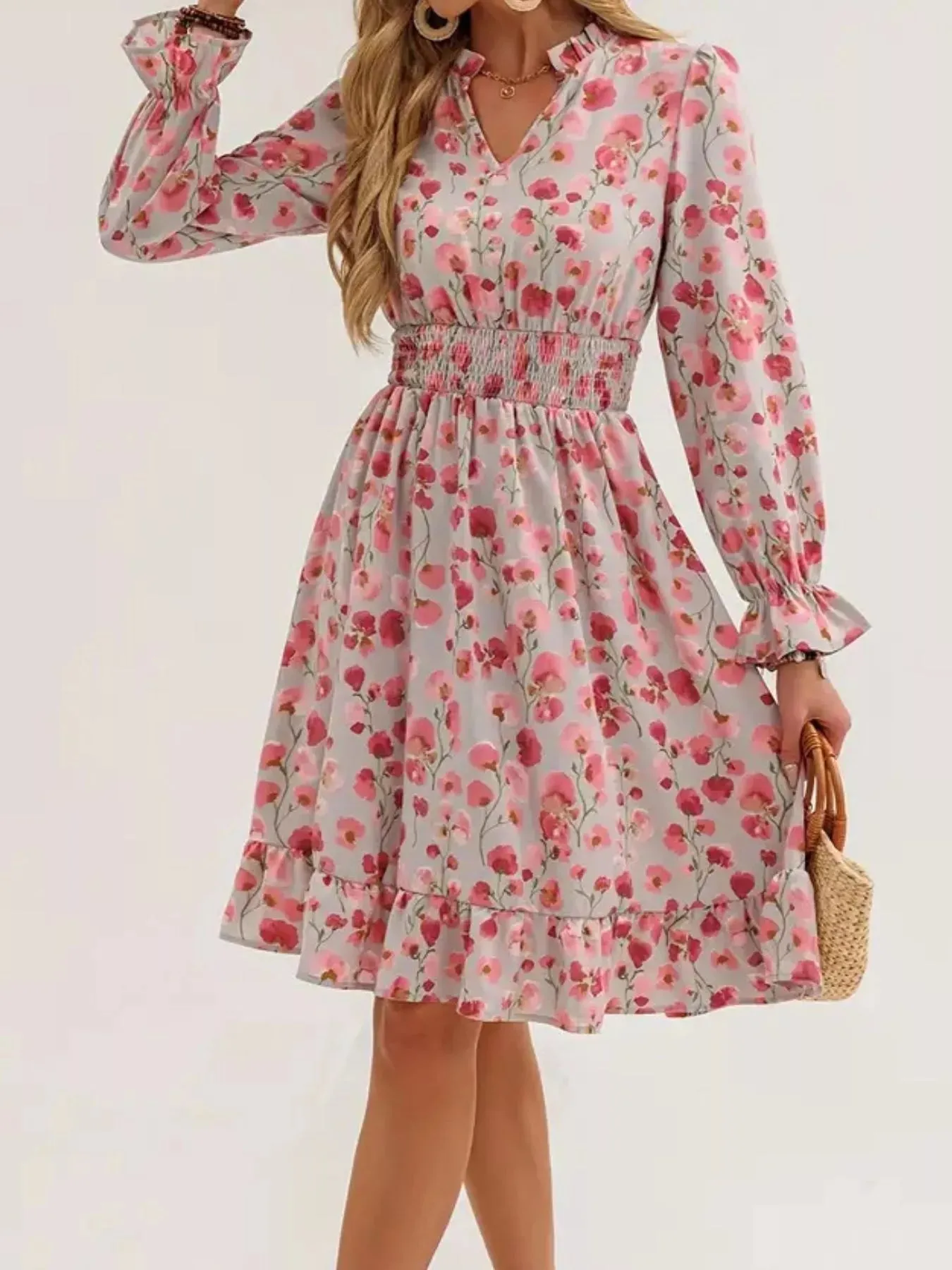 Floral Notched Flounce Sleeve Dress sold by Charming Charlie product image thumbnail 5