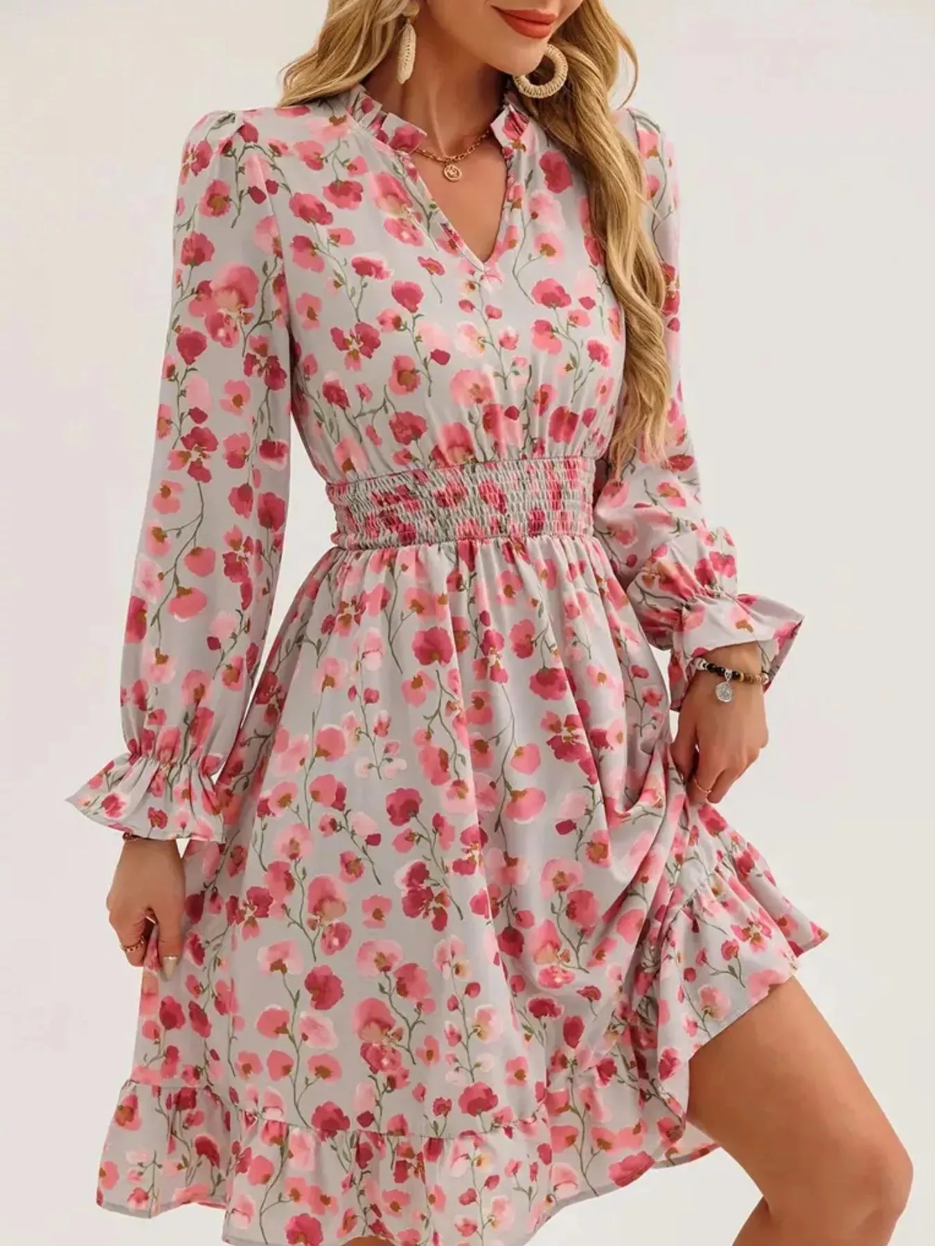 Floral Notched Flounce Sleeve Dress sold by Charming Charlie product image thumbnail 2
