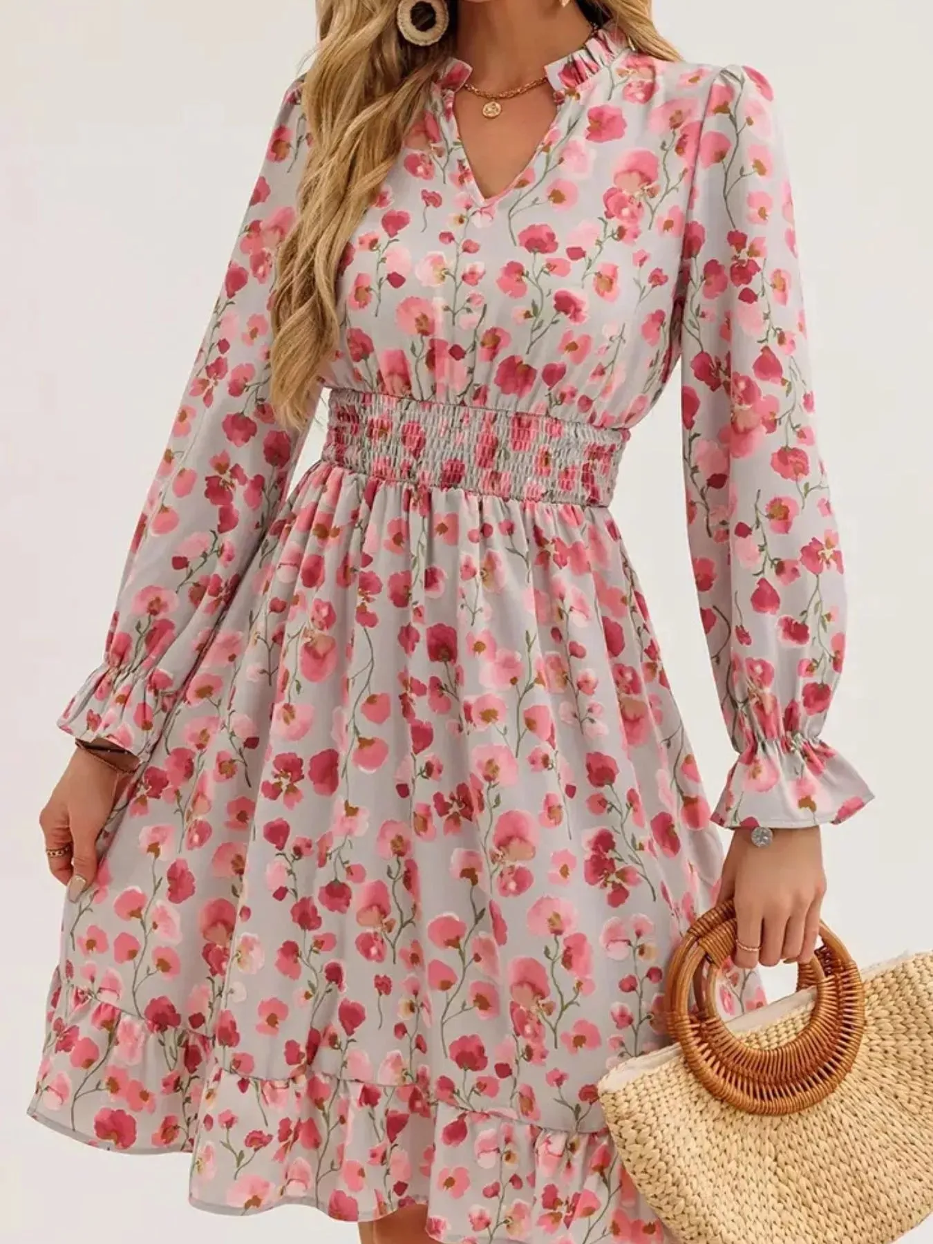 Floral Notched Flounce Sleeve Dress sold by Charming Charlie product image thumbnail 4