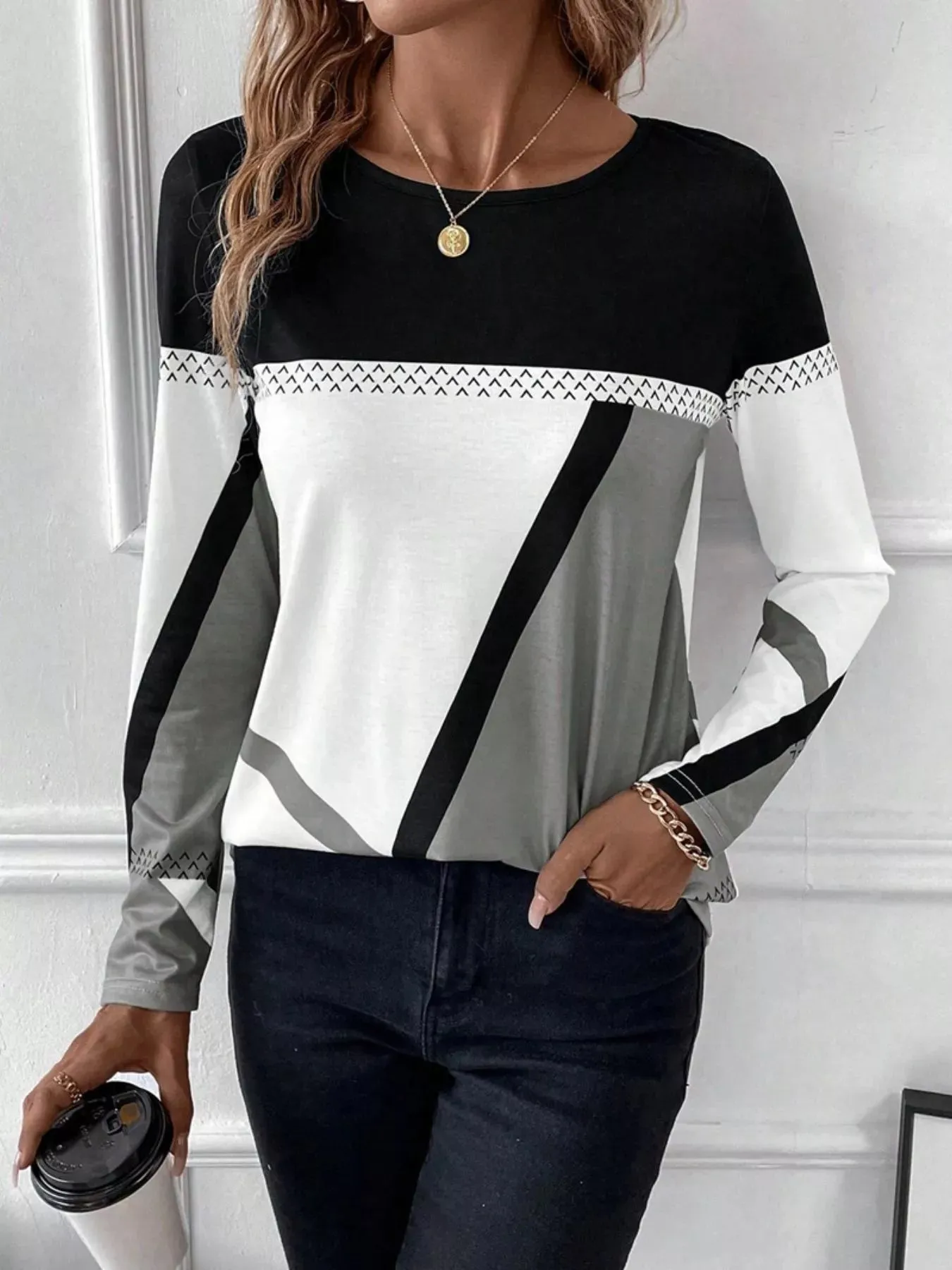 Color Block Long Sleeve T-Shirt sold by Charming Charlie product image thumbnail 2
