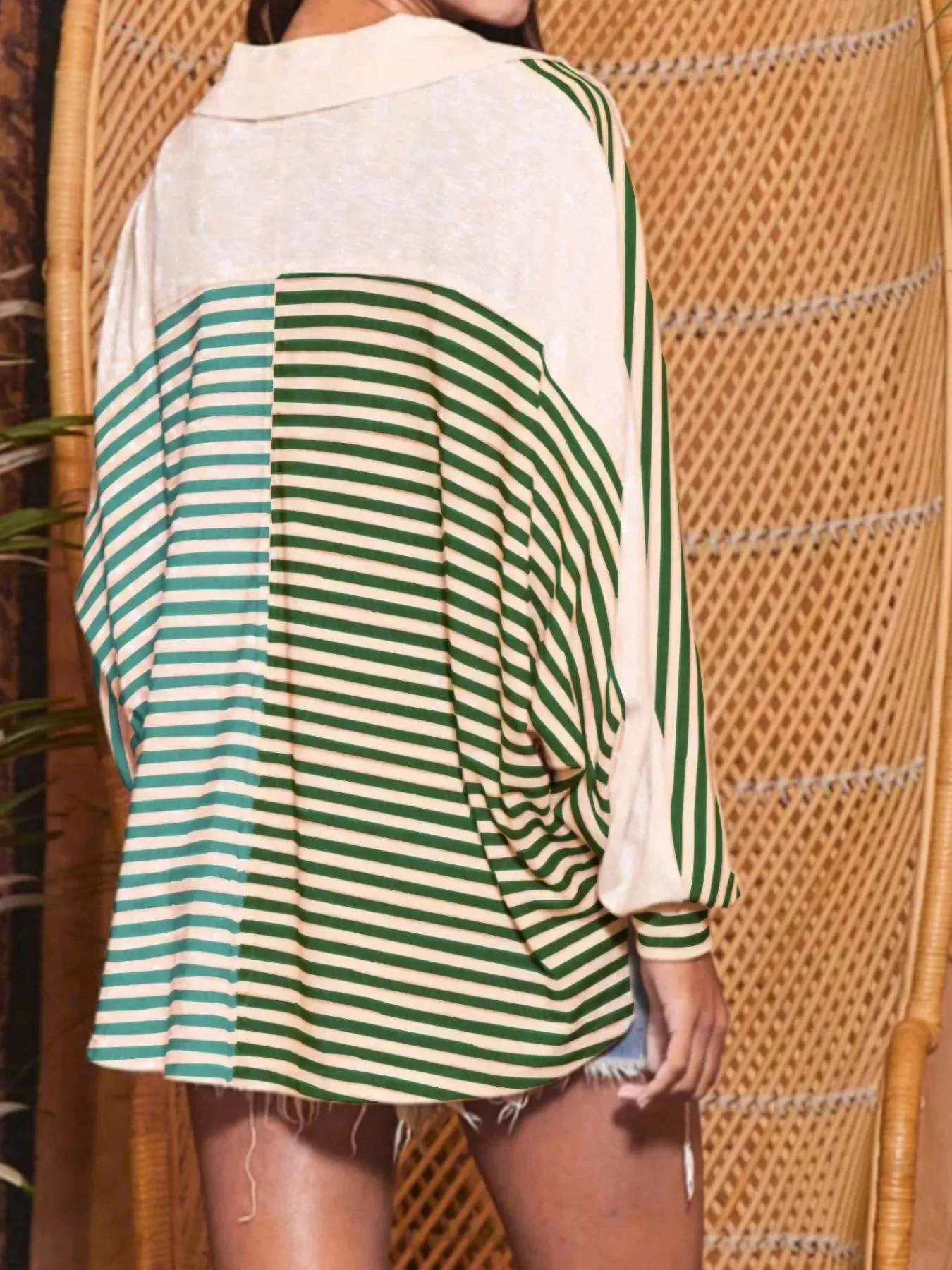 Striped Oversized Half Button Sweatshirt sold by Charming Charlie product image thumbnail 3