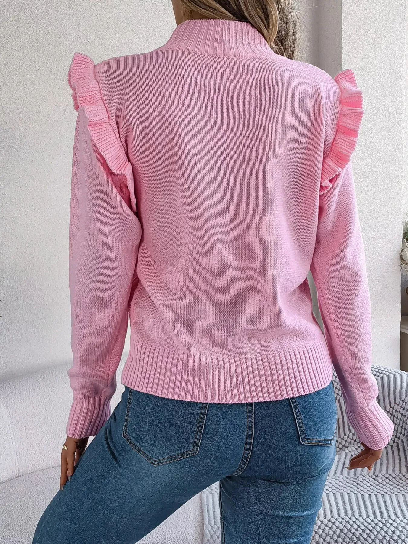 Mock Neck Ruffle Trim Long Sleeve Sweater sold by Charming Charlie product image thumbnail 4