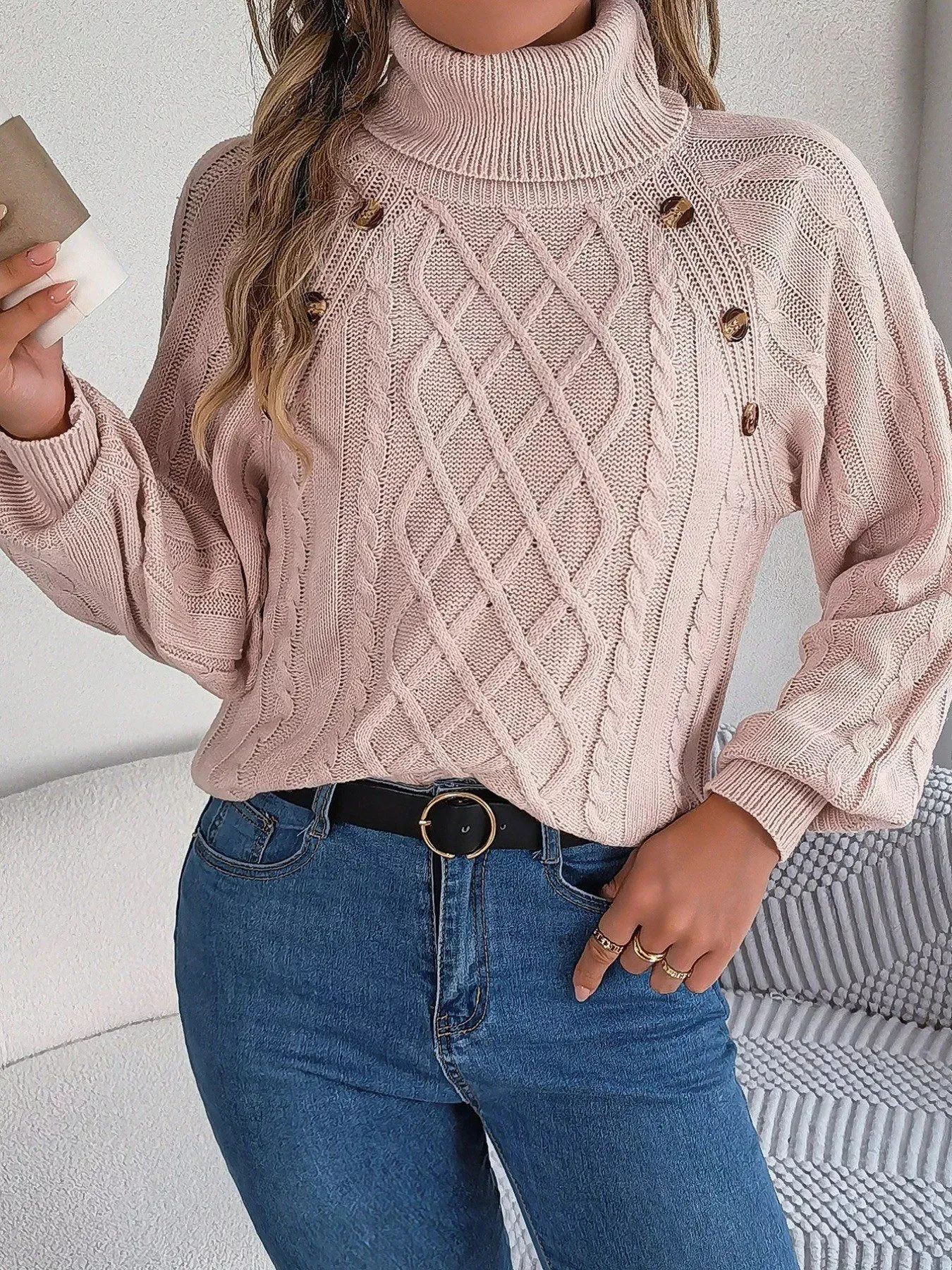Cable Knit Turtleneck Long Sleeve Sweater sold by Charming Charlie