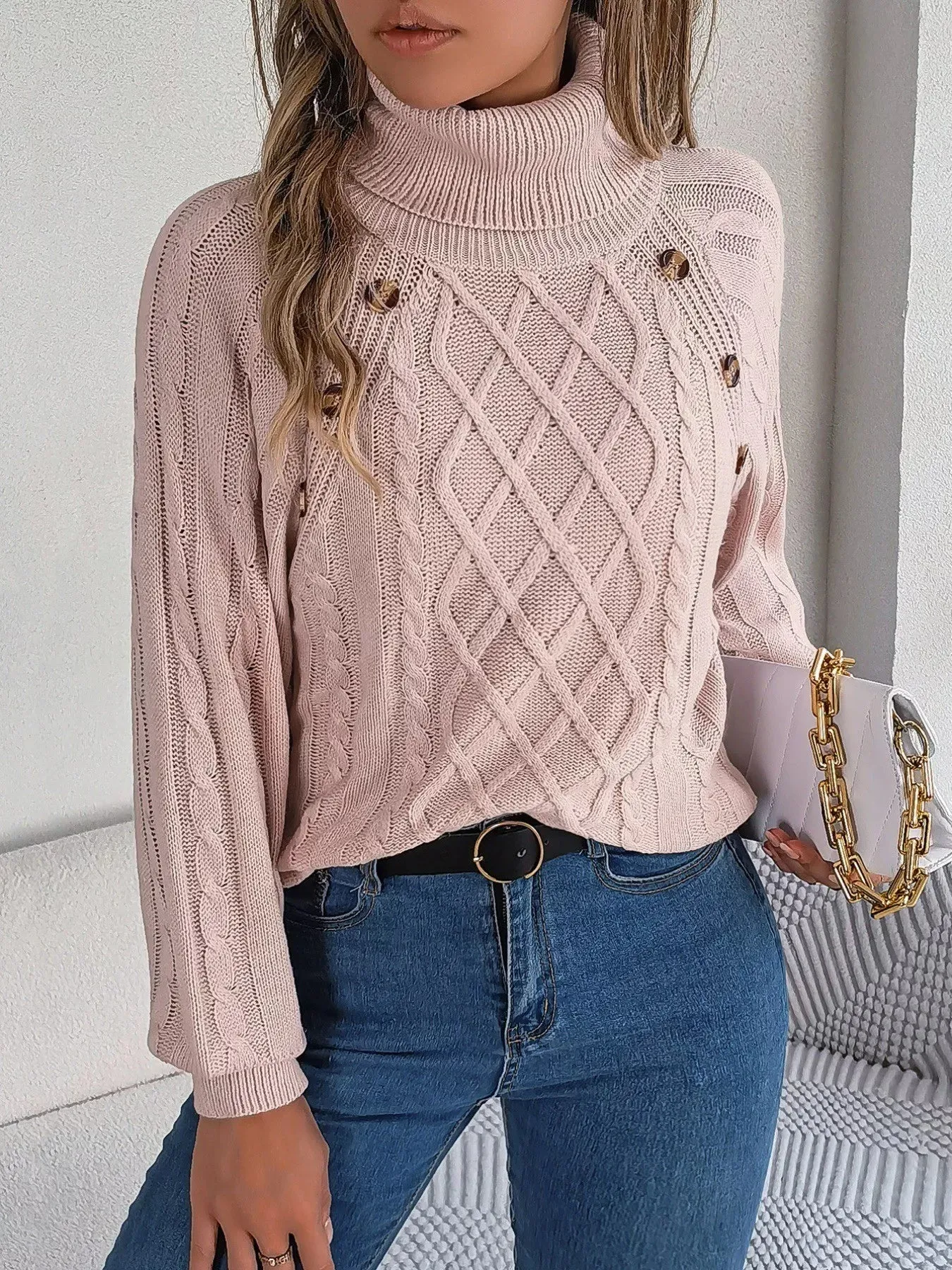 Cable Knit Turtleneck Long Sleeve Sweater sold by Charming Charlie product image thumbnail 2