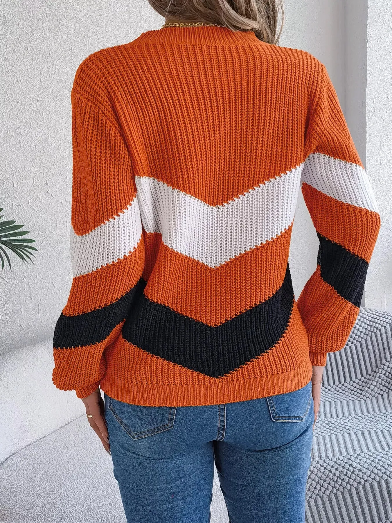 Chevron Stripe Color Block Round Neck Sweater sold by Charming Charlie product image thumbnail 2