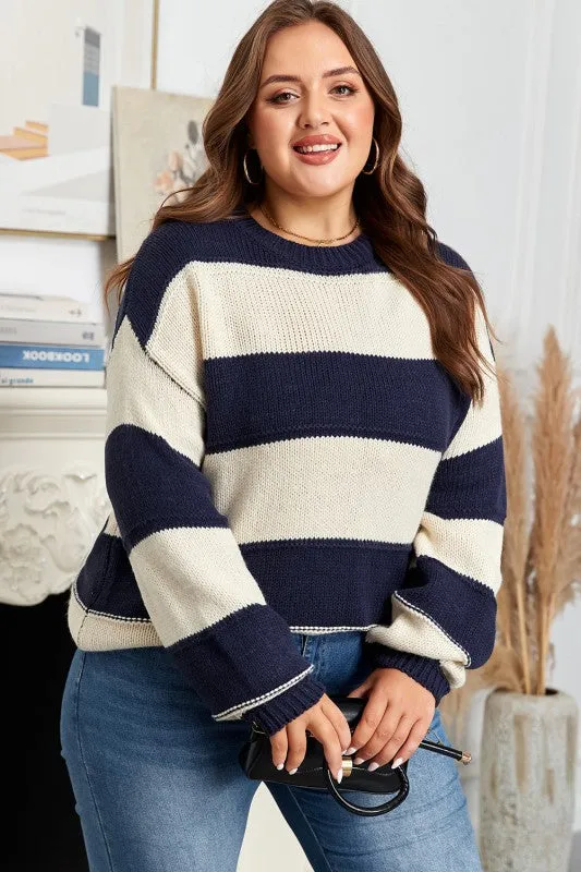 Plus Size Stripe Colorblock Drop Shoulder Sweater sold by Charming Charlie product image thumbnail 5