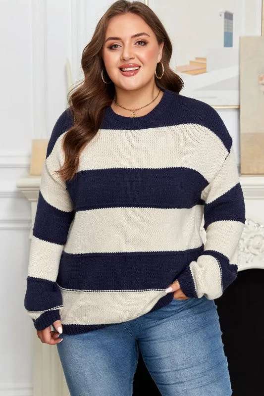 Plus Size Stripe Colorblock Drop Shoulder Sweater sold by Charming Charlie product image thumbnail 3